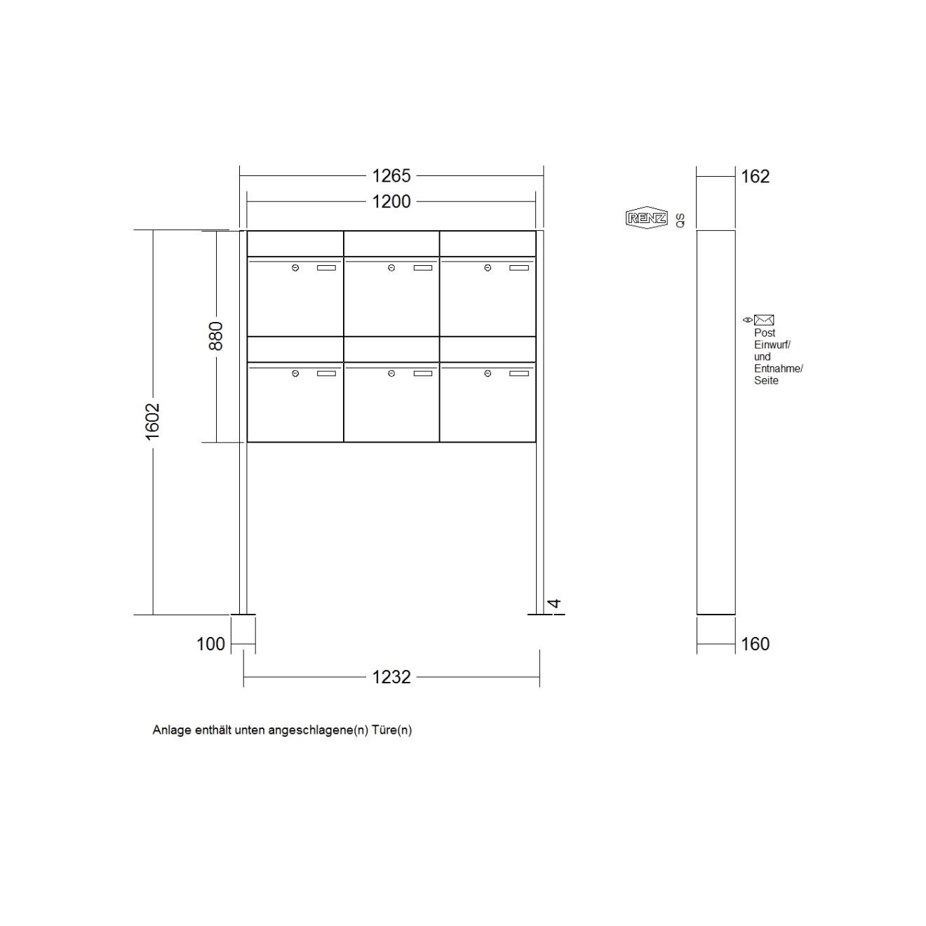Briefkastenanlage freistehend Renz Plan 1-6 fach