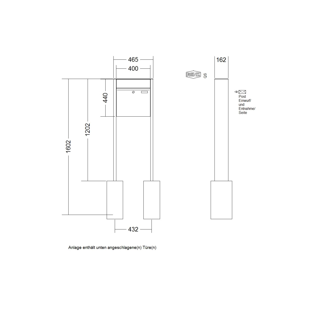 Briefkastenanlage freistehend Renz Plan 1-6 fach