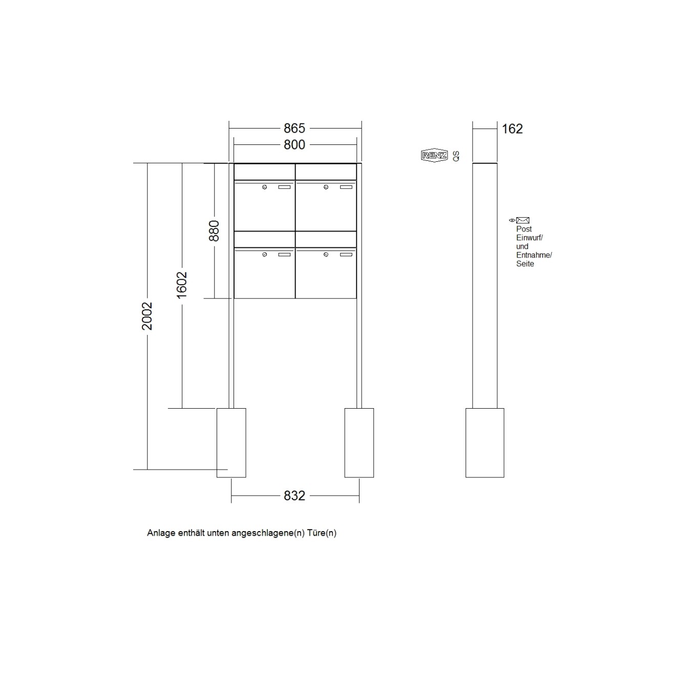 Briefkastenanlage freistehend Renz Plan 1-6 fach