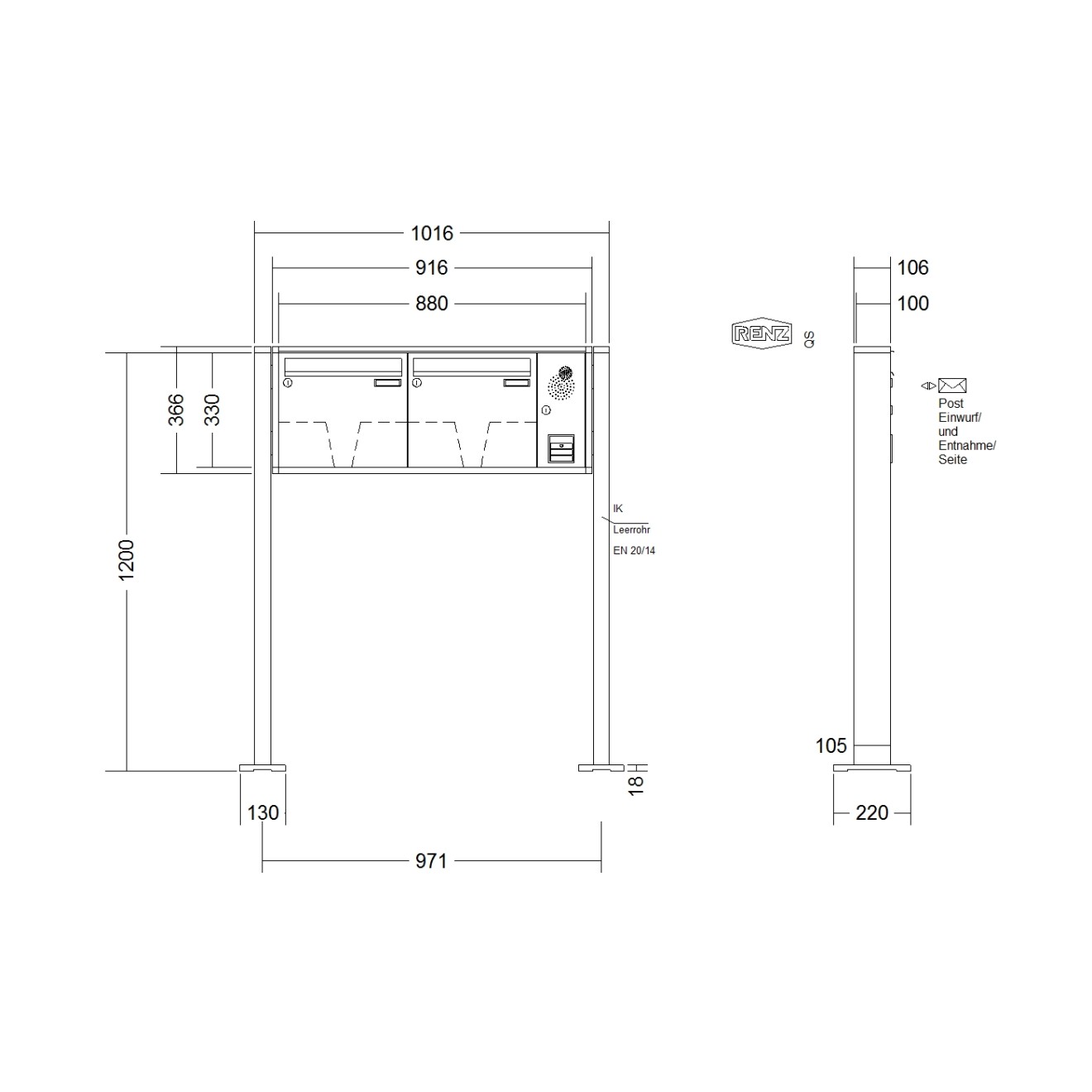Briefkastenanlage freistehend Renz Quadra 1-6 fach