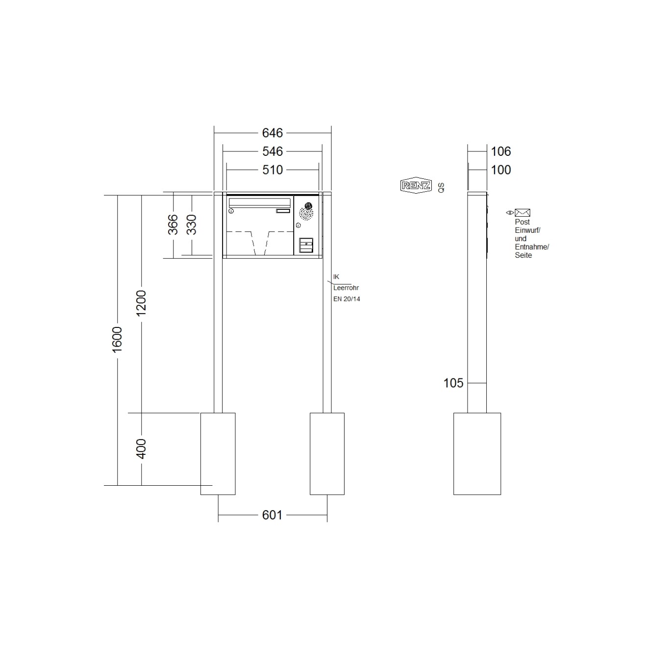 Briefkastenanlage freistehend Renz Quadra 1-6 fach