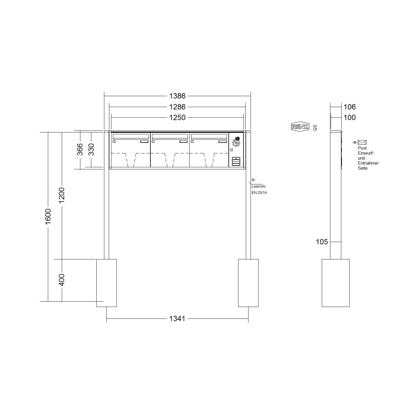 Briefkastenanlage freistehend Renz Quadra 1-6 fach
