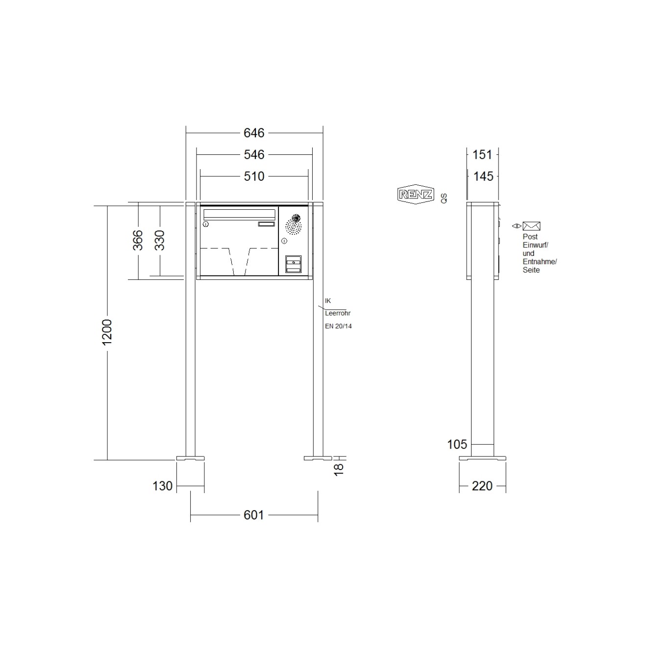 Briefkastenanlage freistehend Renz Quadra 1-6 fach