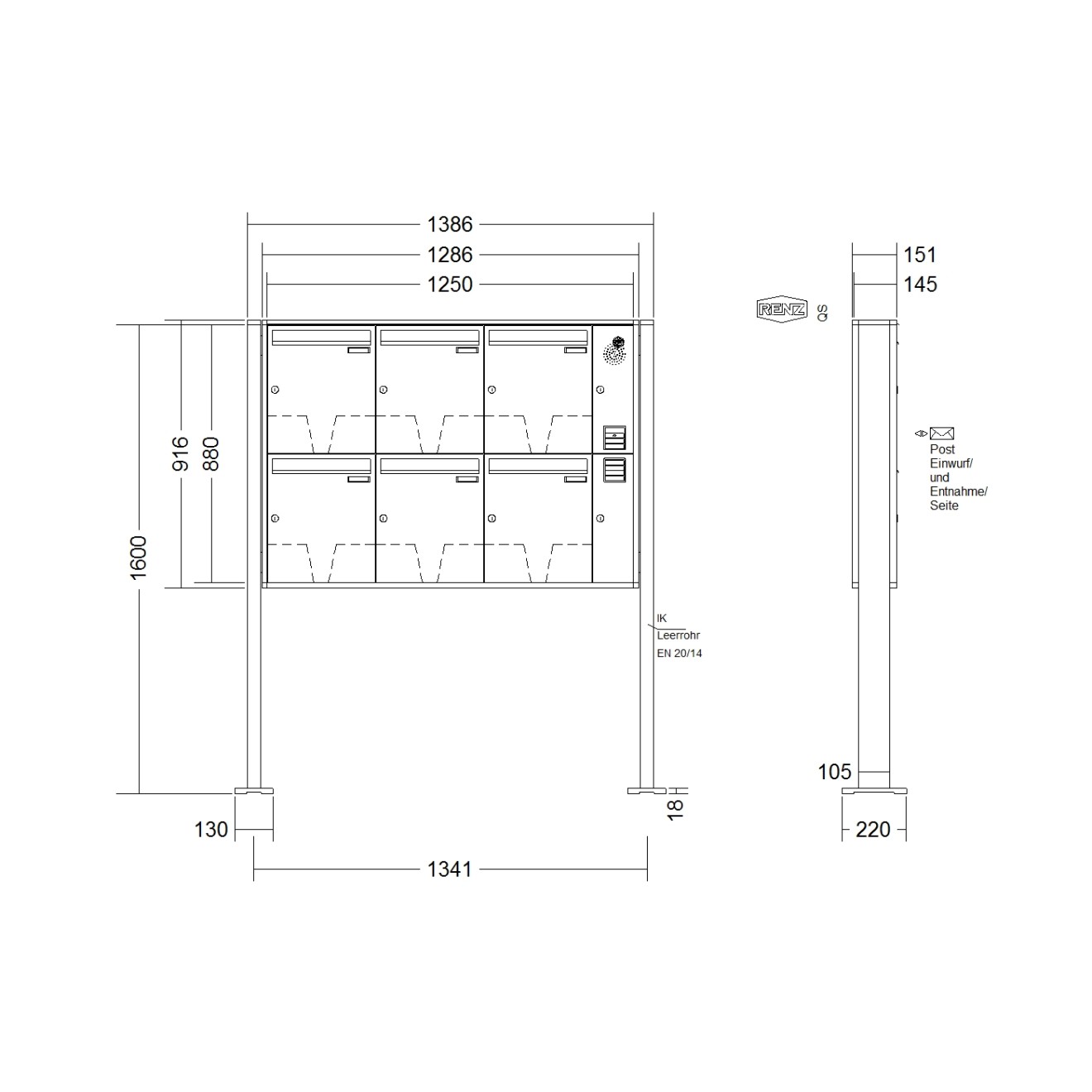 Briefkastenanlage freistehend Renz Quadra 1-6 fach