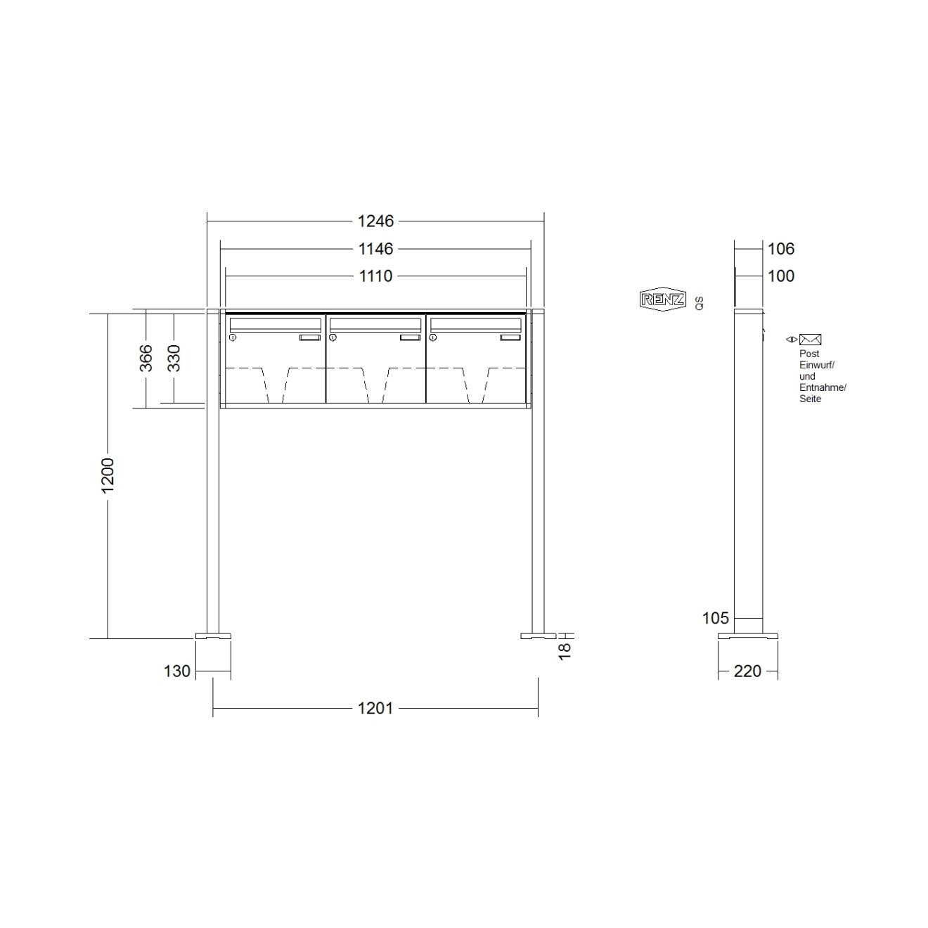 Briefkastenanlage freistehend Renz Quadra 1-6 fach