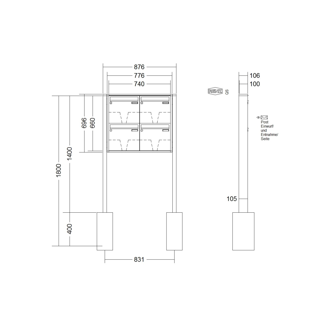 Briefkastenanlage freistehend Renz Quadra 1-6 fach