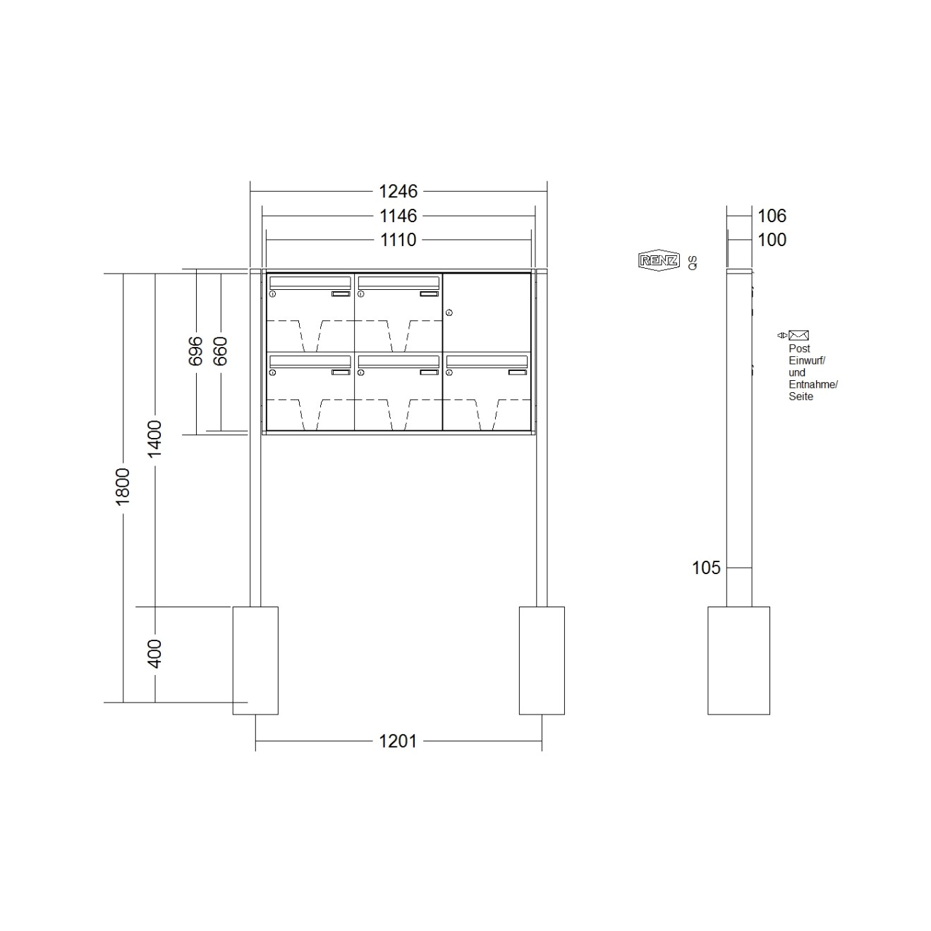 Briefkastenanlage freistehend Renz Quadra 1-6 fach