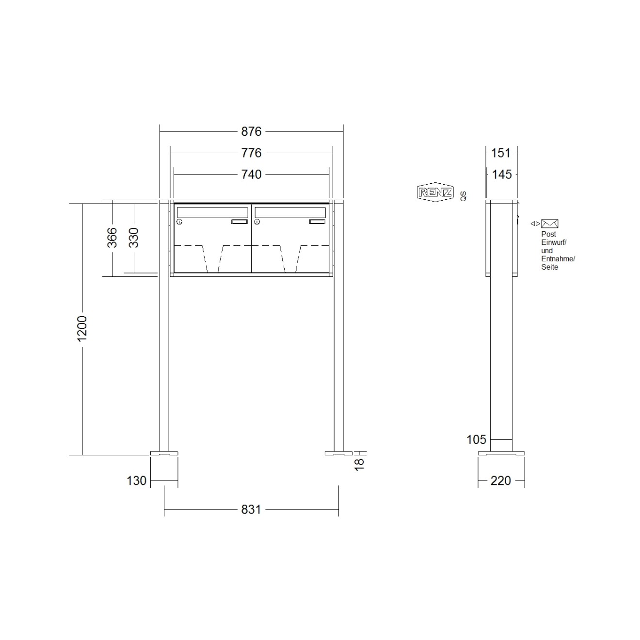 Briefkastenanlage freistehend Renz Quadra 1-6 fach