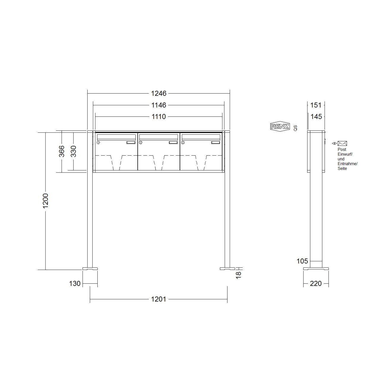 Briefkastenanlage freistehend Renz Quadra 1-6 fach