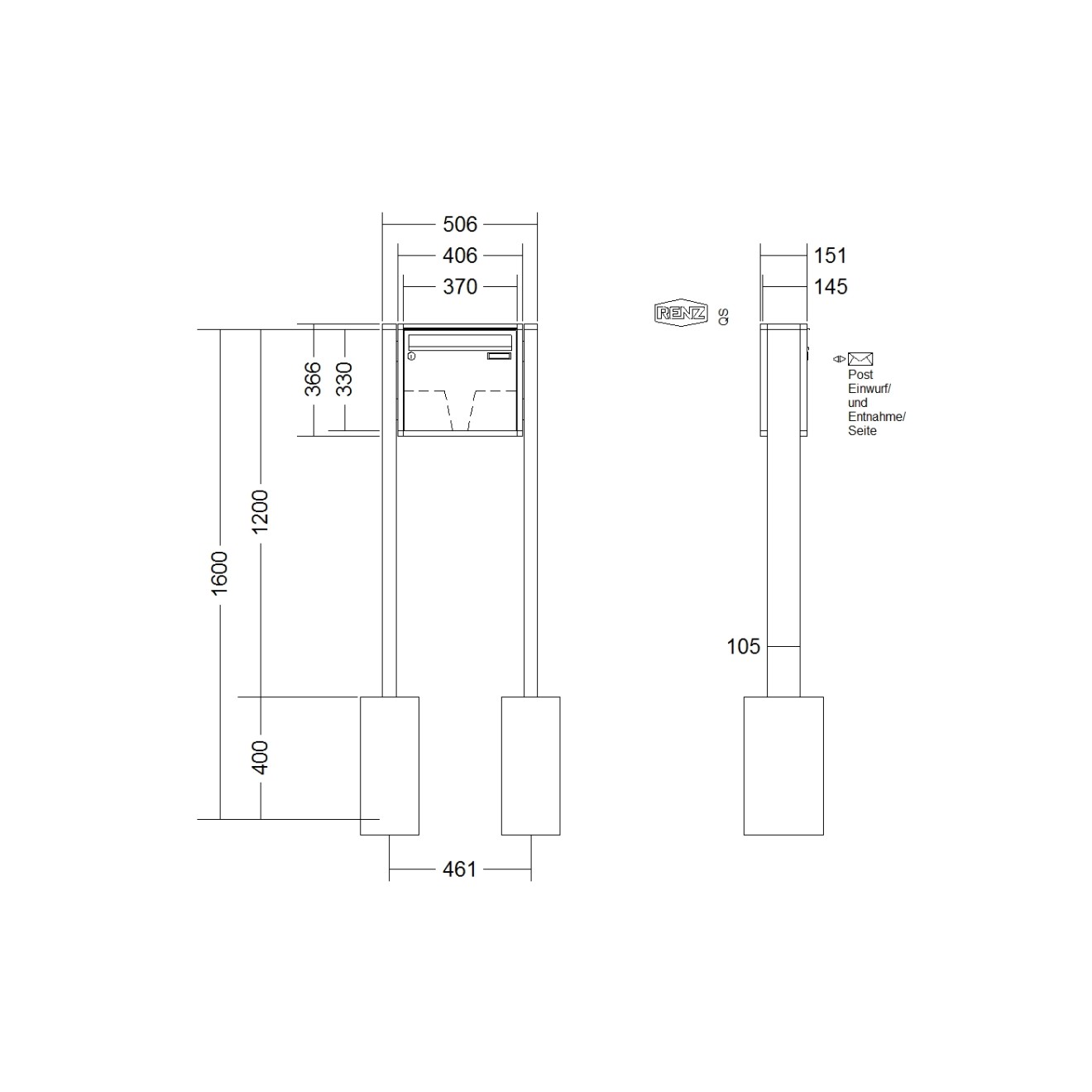 Briefkastenanlage freistehend Renz Quadra 1-6 fach