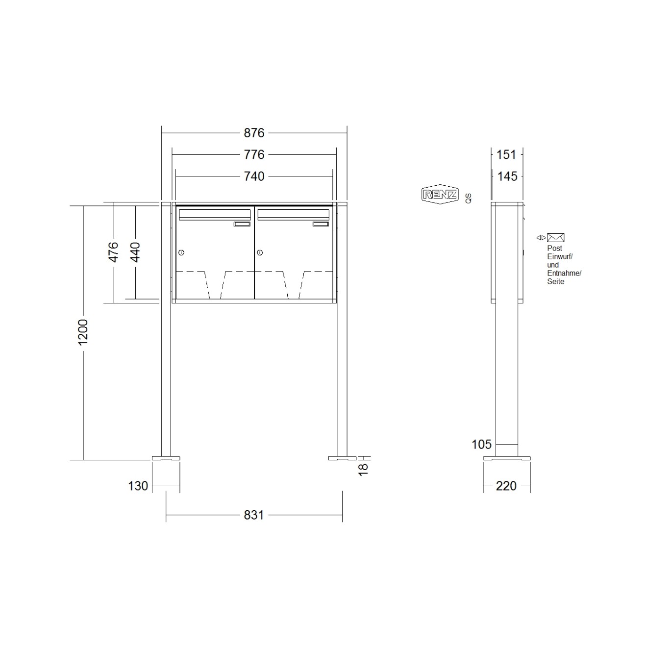 Briefkastenanlage freistehend Renz Quadra 1-6 fach