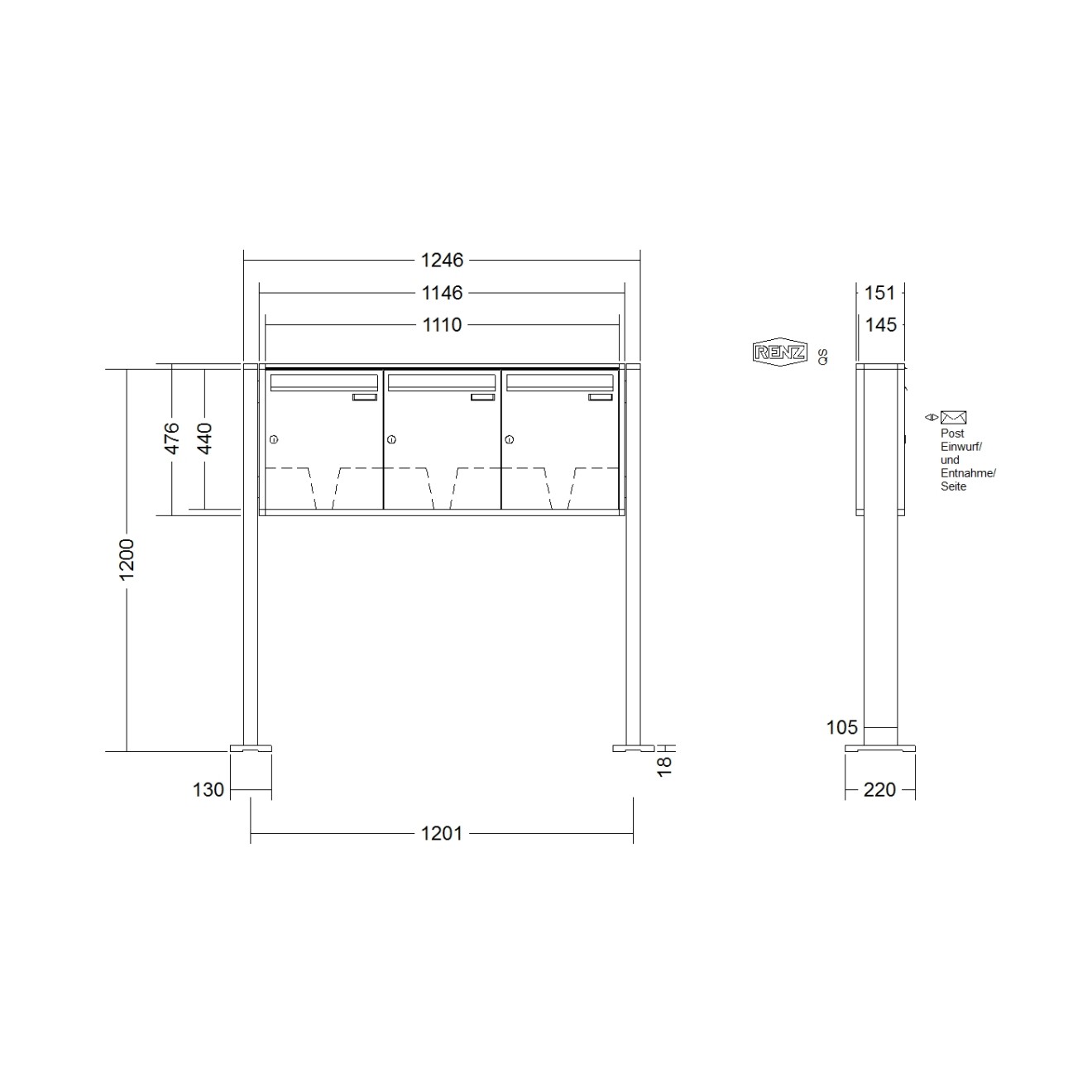Briefkastenanlage freistehend Renz Quadra 1-6 fach
