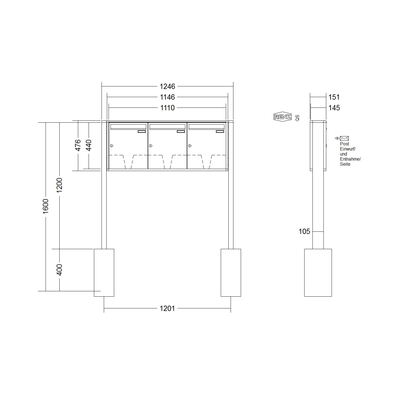 Briefkastenanlage freistehend Renz Quadra 1-6 fach