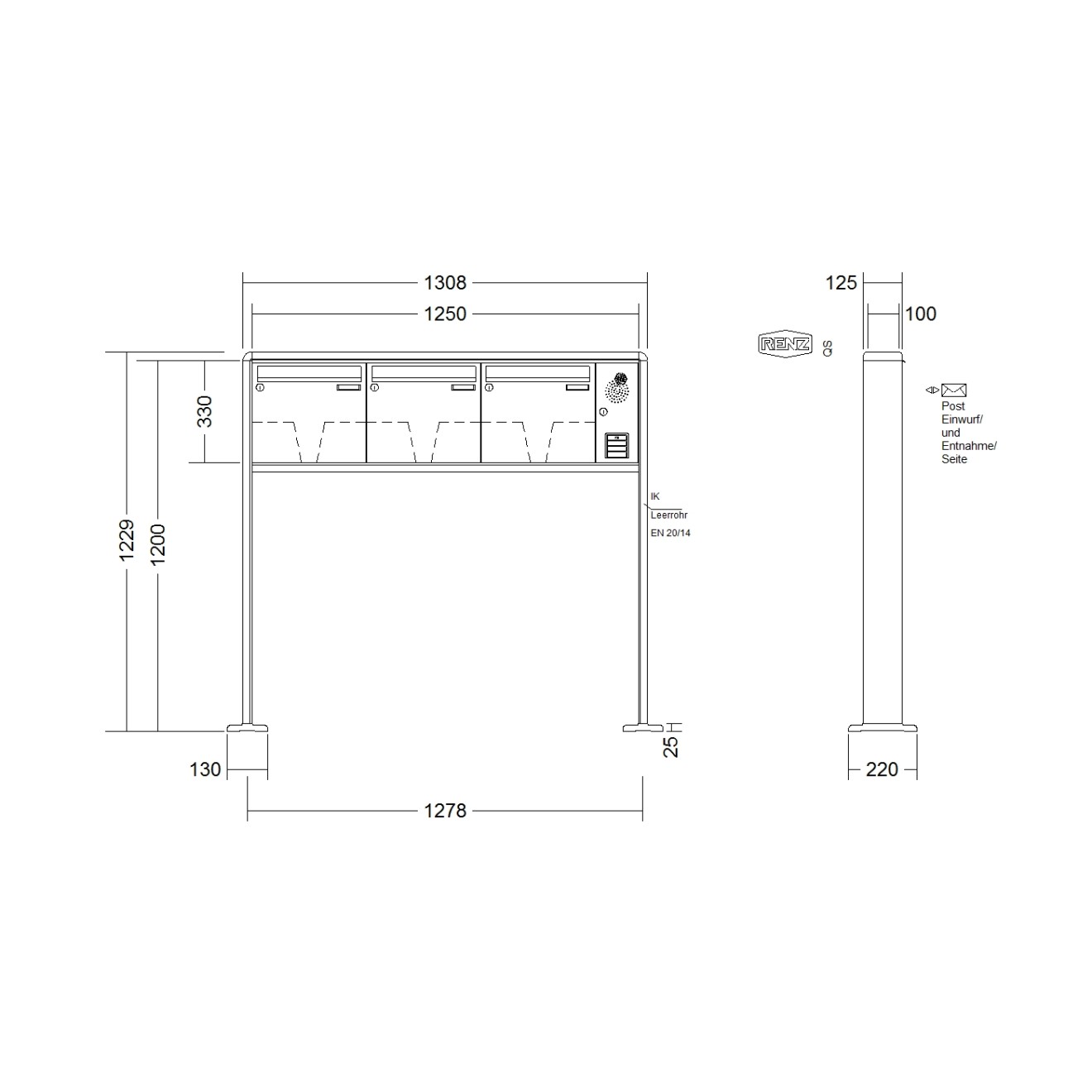 Briefkastenanlage freistehend Renz RS 2000 1-6 fach