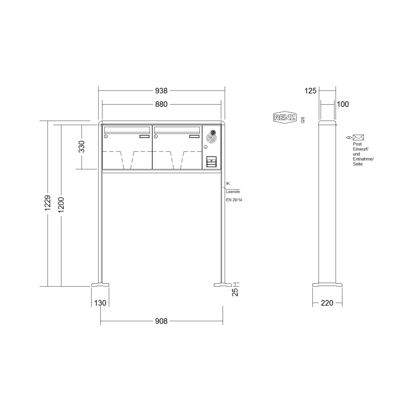 Briefkastenanlage freistehend Renz RS 2000 1-6 fach