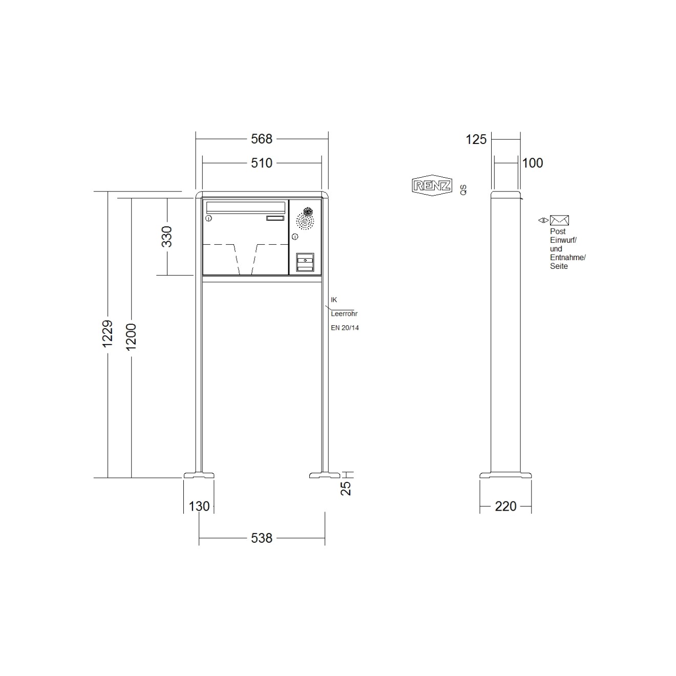 Briefkastenanlage freistehend Renz RS 2000 1-6 fach