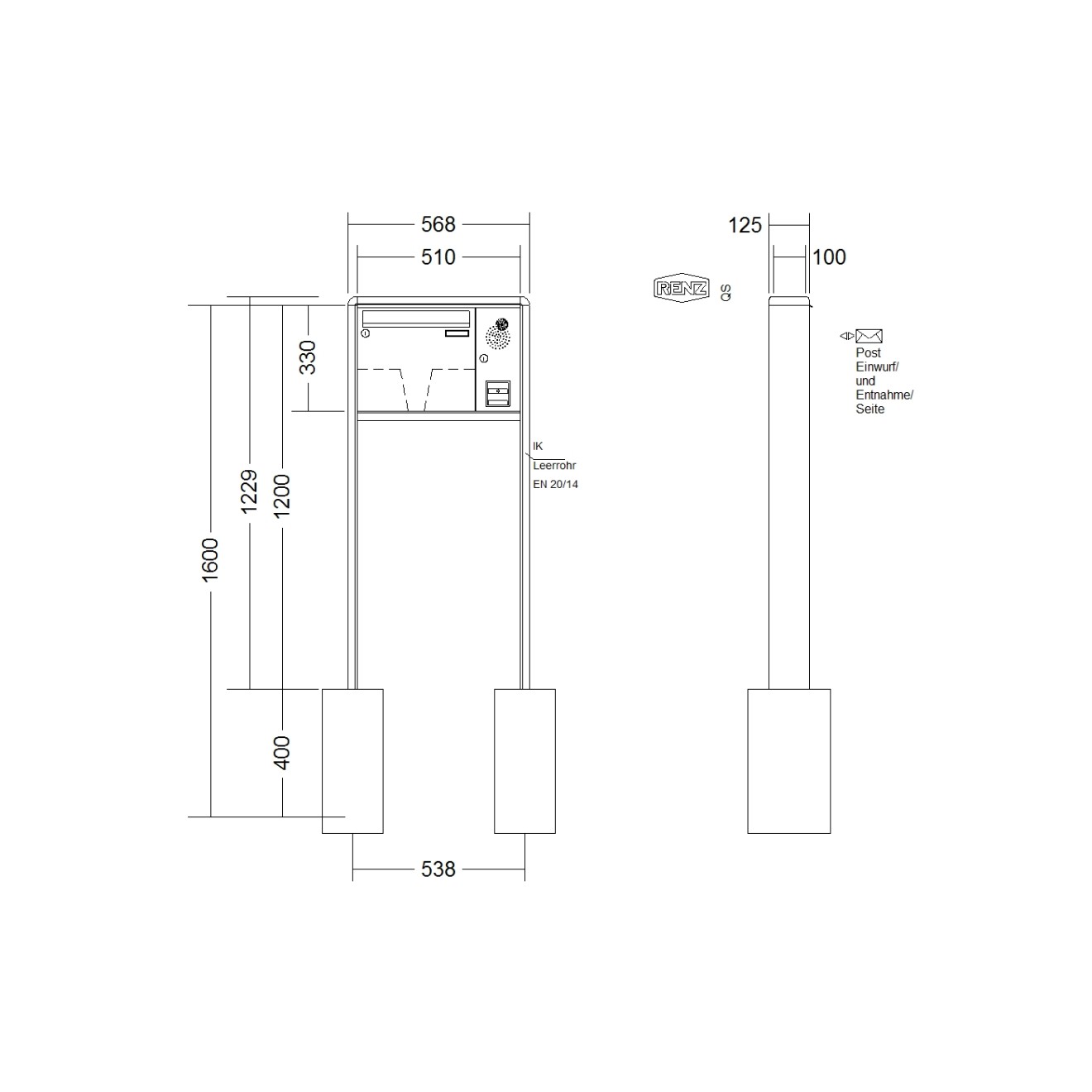 Briefkastenanlage freistehend Renz RS 2000 1-6 fach