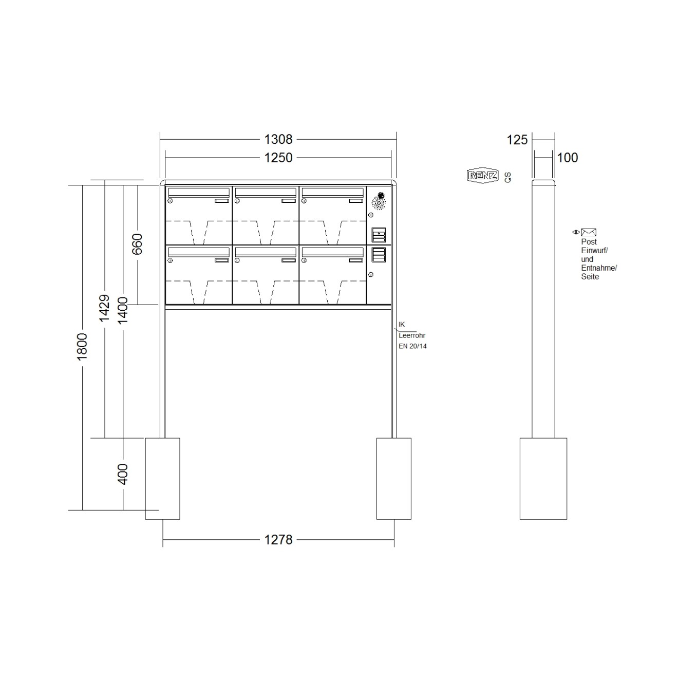 Briefkastenanlage freistehend Renz RS 2000 1-6 fach
