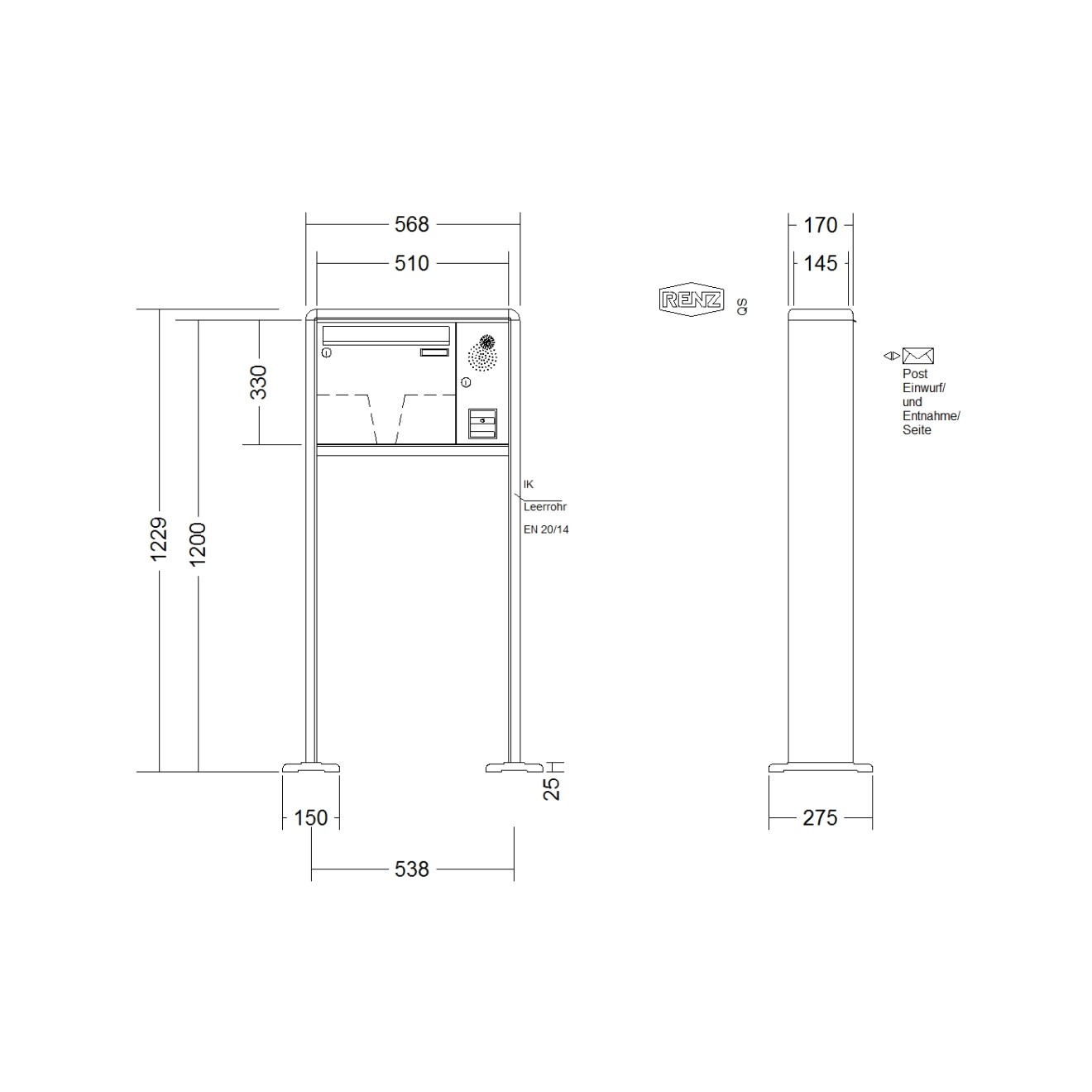 Briefkastenanlage freistehend Renz RS 2000 1-6 fach