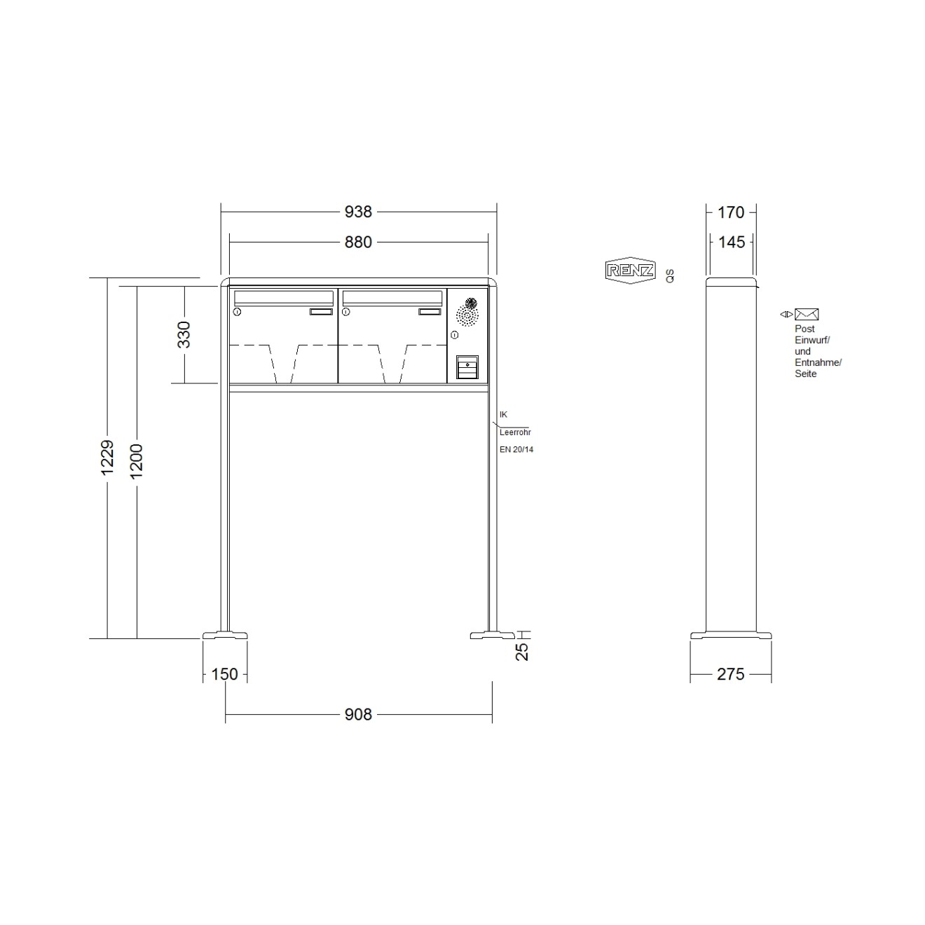 Briefkastenanlage freistehend Renz RS 2000 1-6 fach