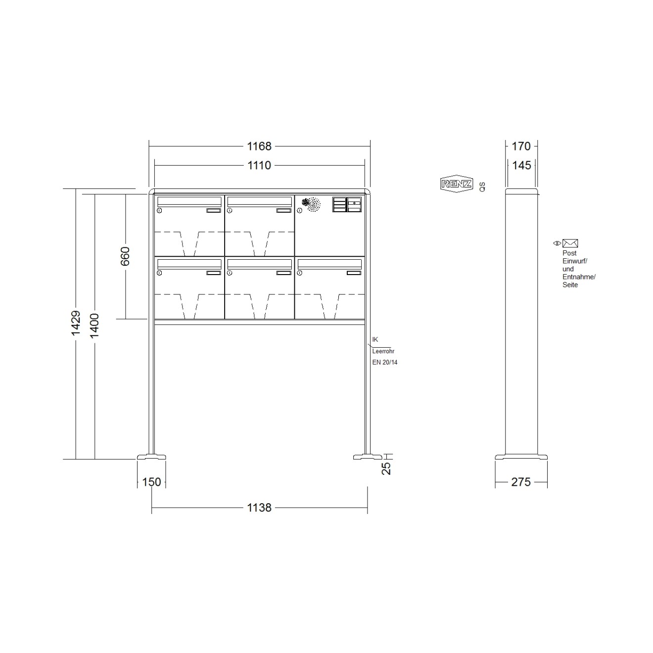 Briefkastenanlage freistehend Renz RS 2000 1-6 fach
