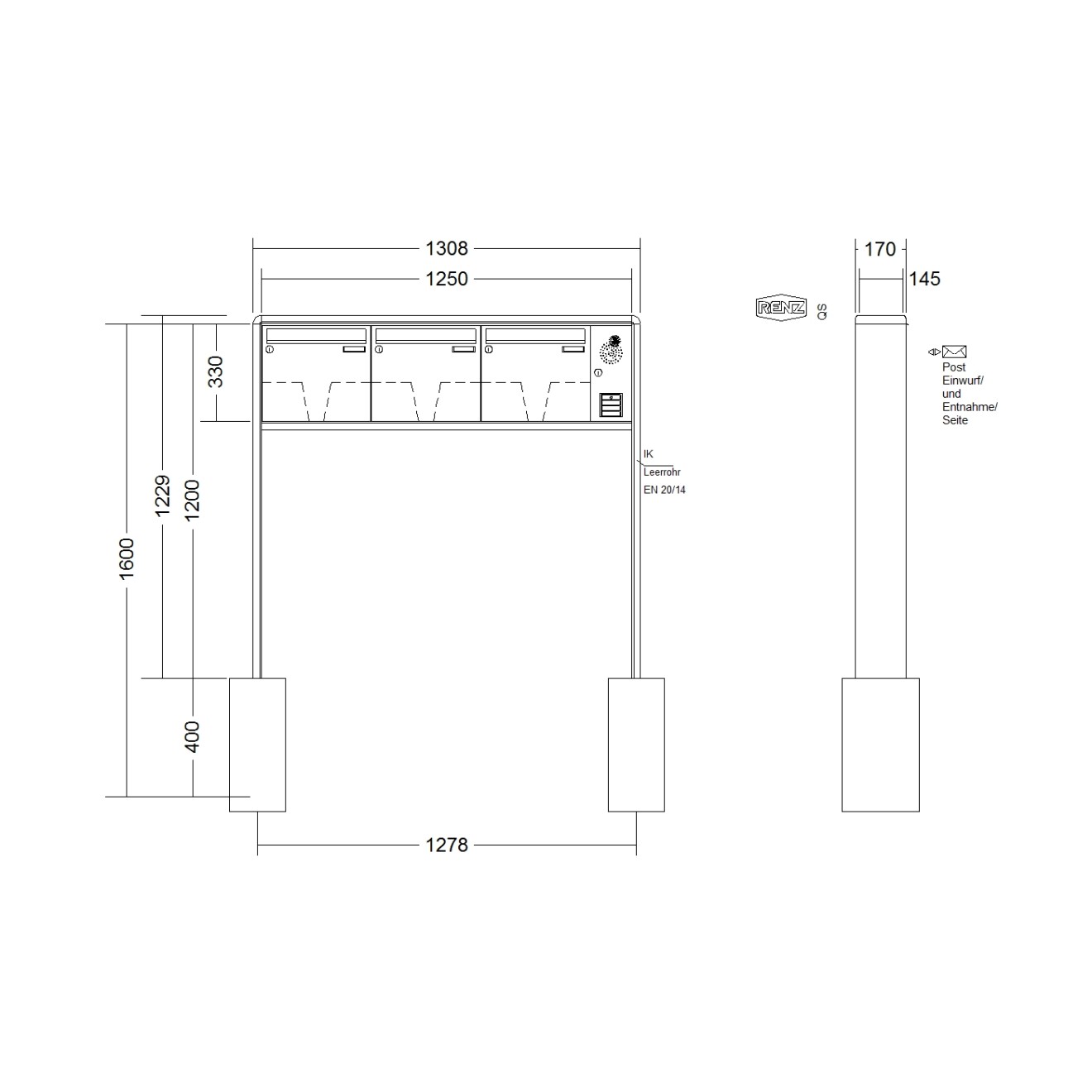 Briefkastenanlage freistehend Renz RS 2000 1-6 fach