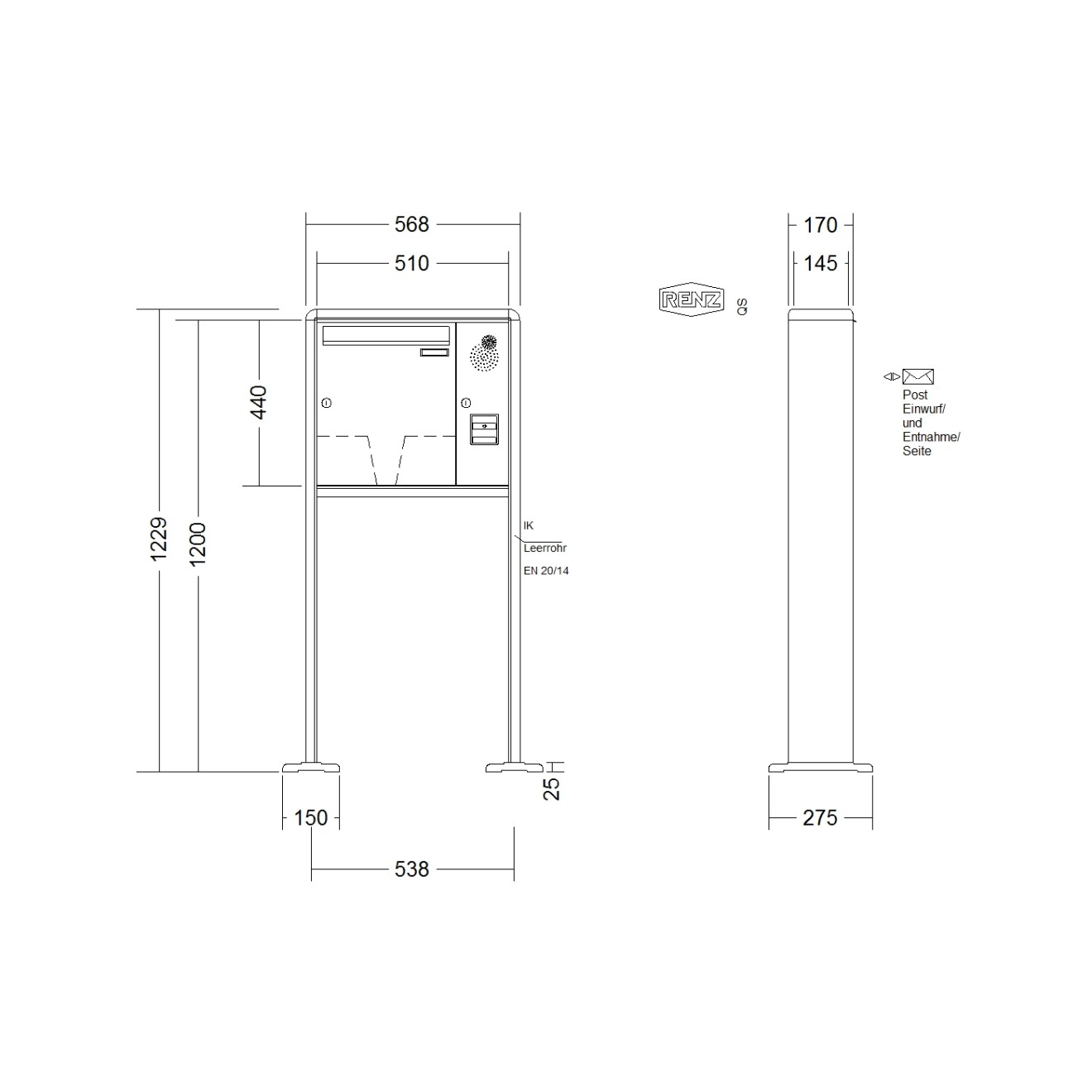 Briefkastenanlage freistehend Renz RS 2000 1-6 fach