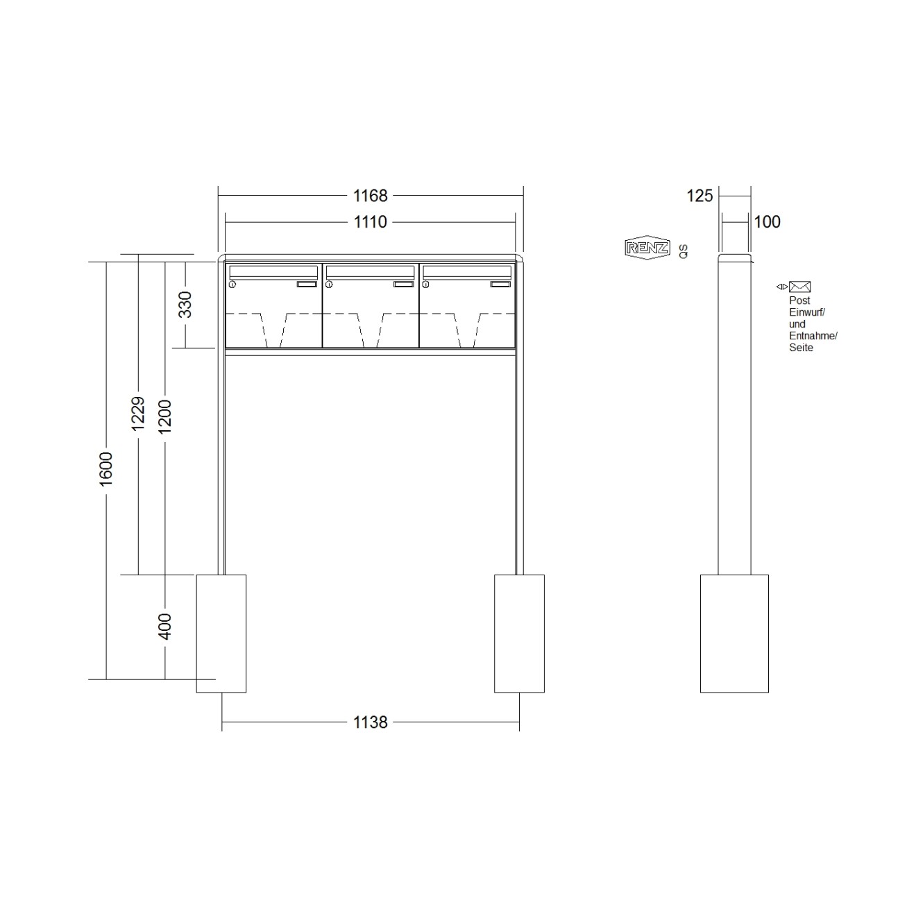 Briefkastenanlage freistehend Renz RS 2000 1-6 fach