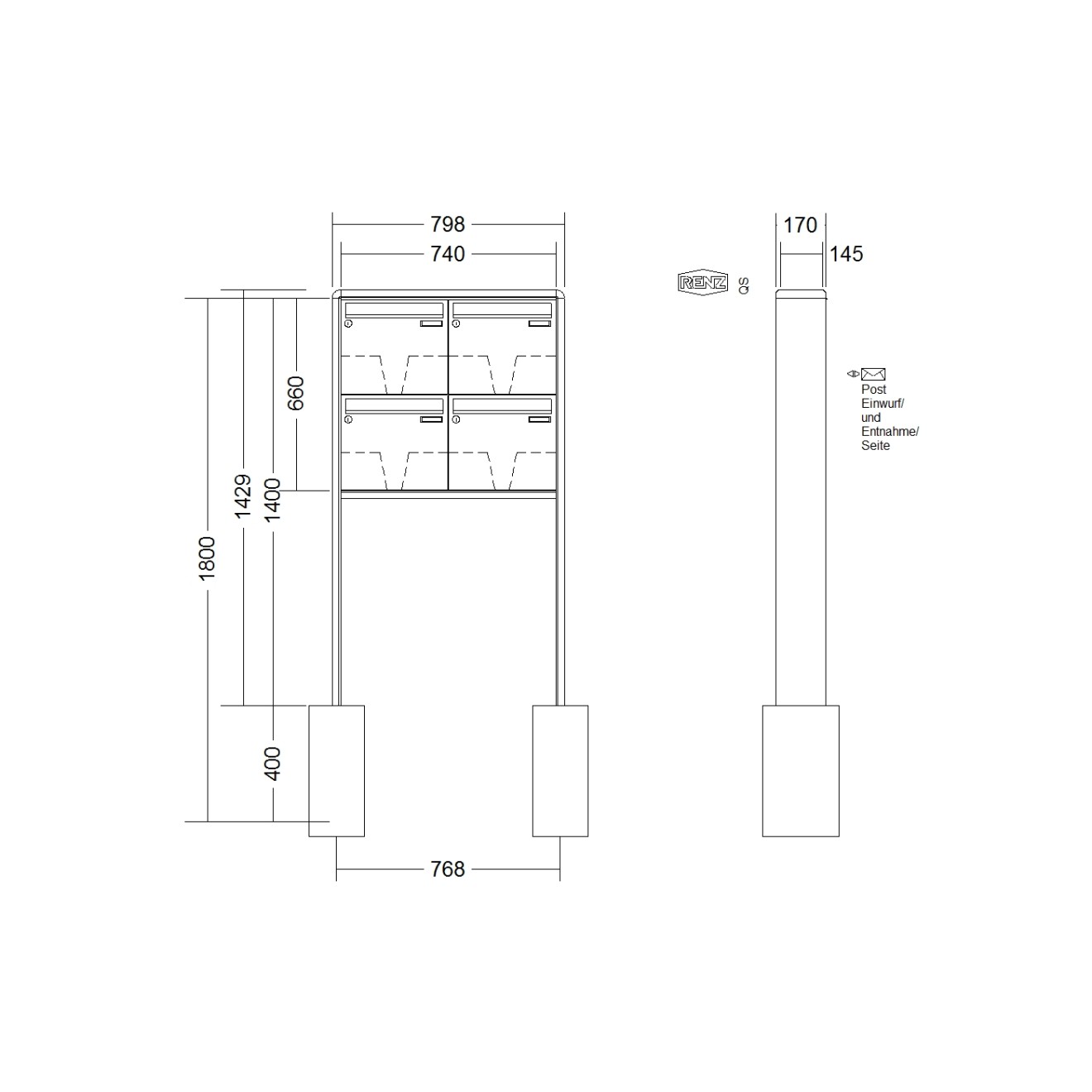 Briefkastenanlage freistehend Renz RS 2000 1-6 fach