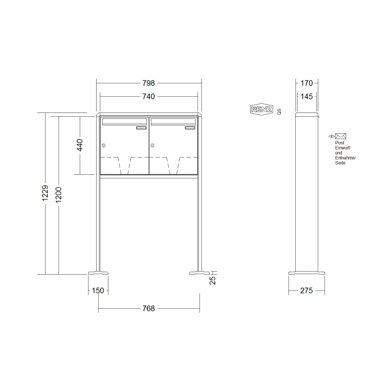 Briefkastenanlage freistehend Renz RS 2000 1-6 fach