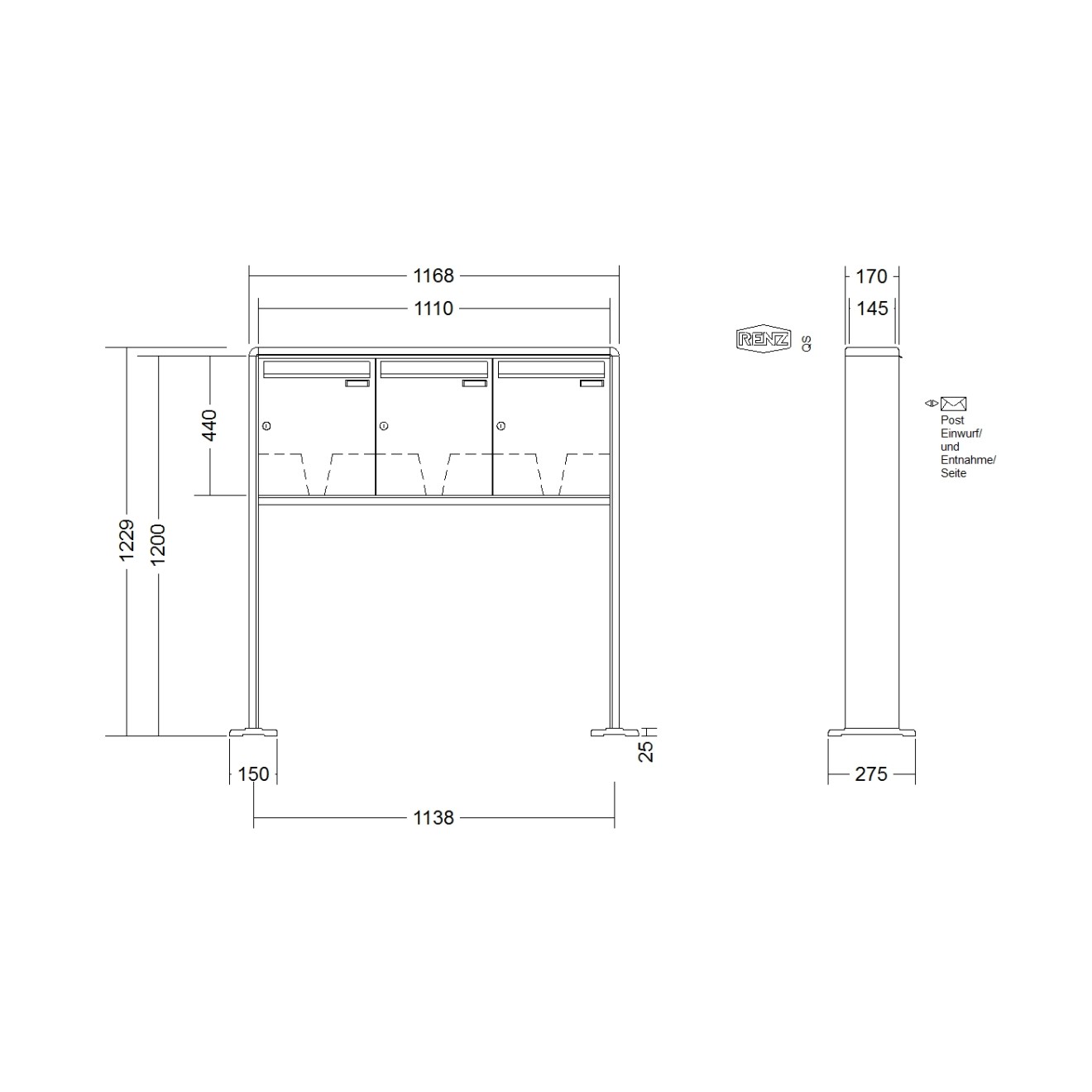 Briefkastenanlage freistehend Renz RS 2000 1-6 fach