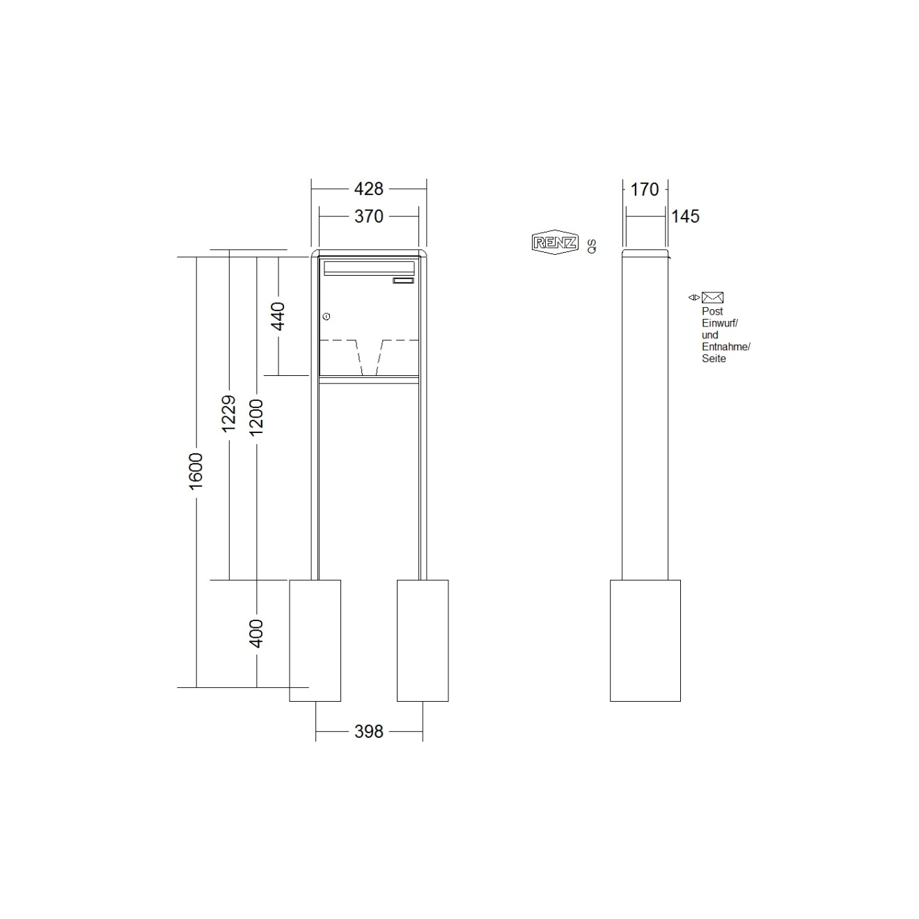 Briefkastenanlage freistehend Renz RS 2000 1-6 fach
