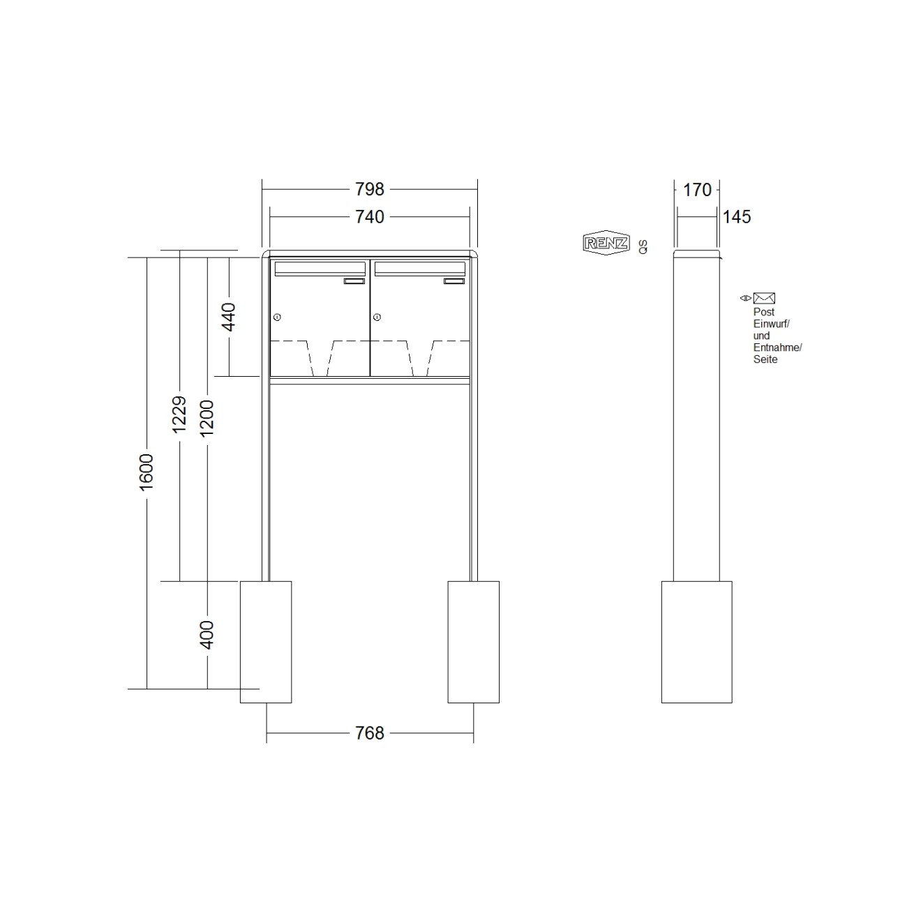 Briefkastenanlage freistehend Renz RS 2000 1-6 fach
