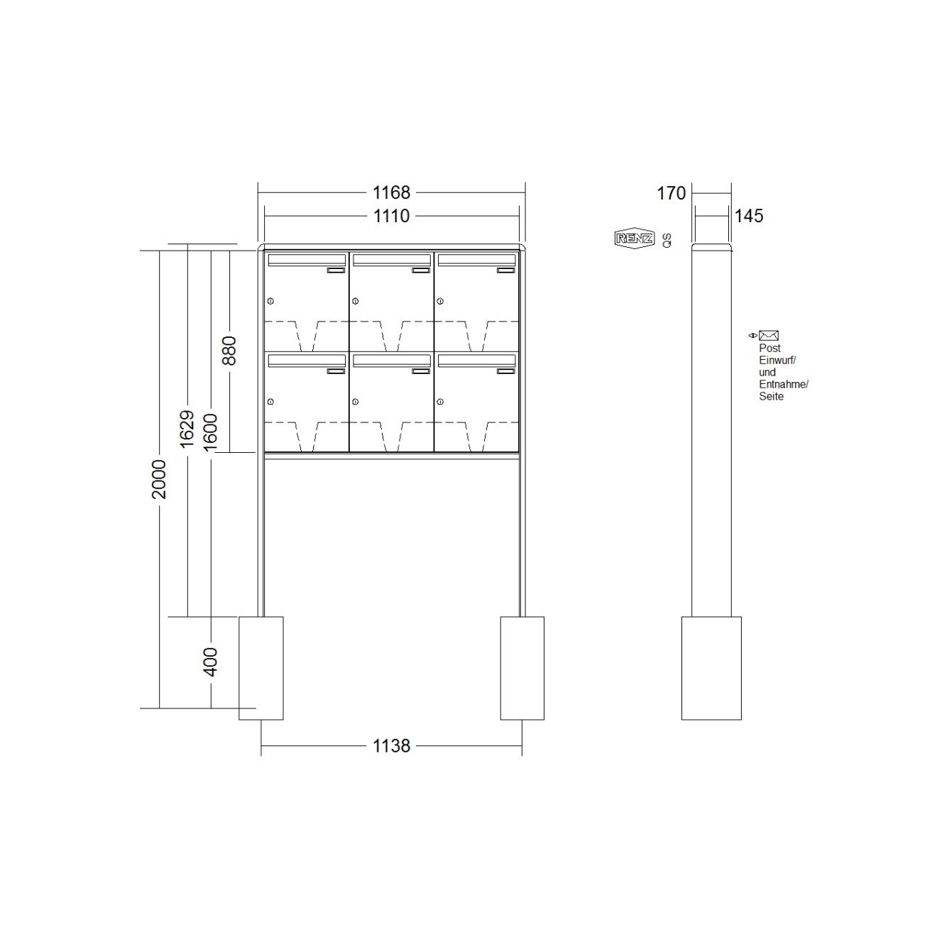 Briefkastenanlage freistehend Renz RS 2000 1-6 fach