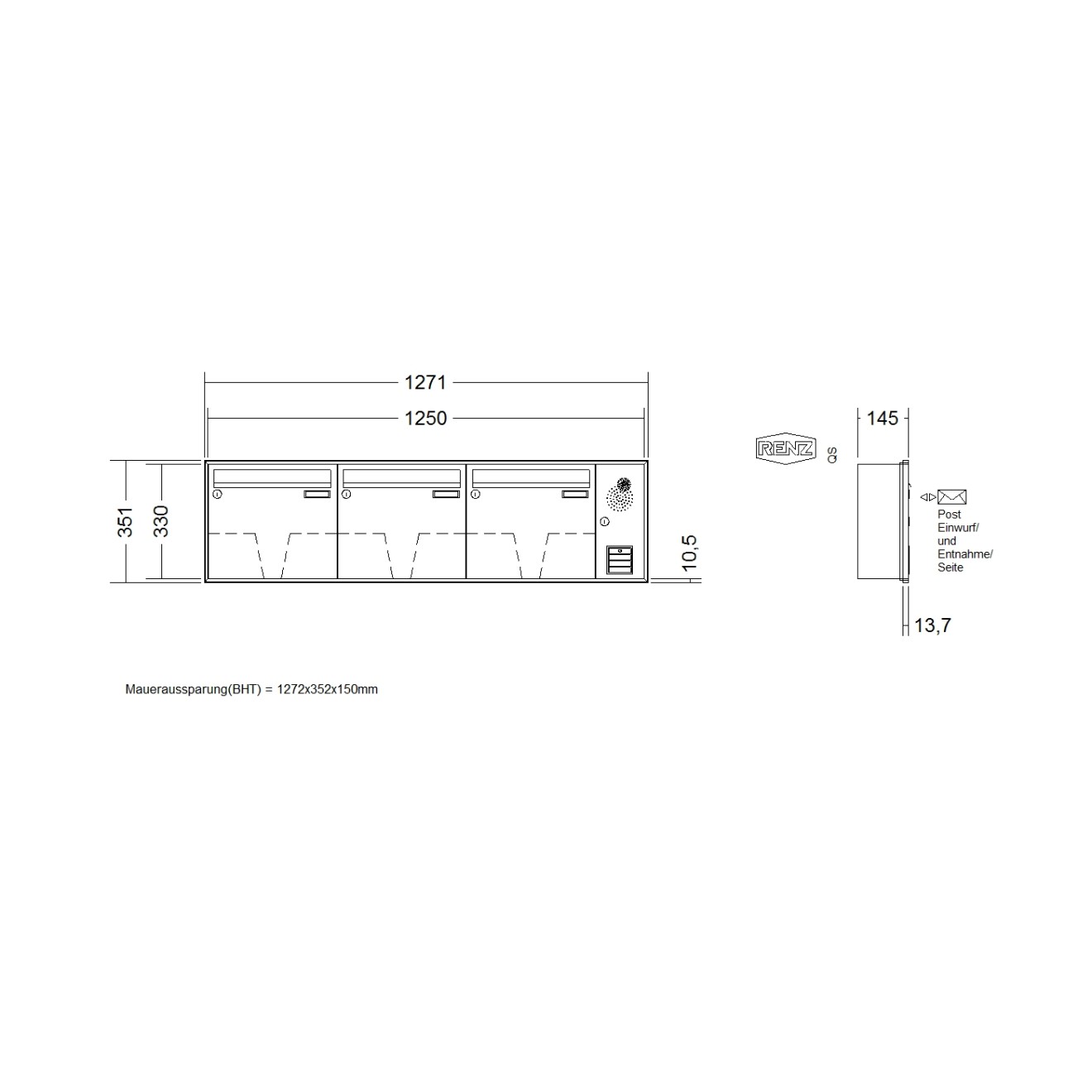 Briefkastenanlage Unterputz Renz Schattenfuge 1-6 fach
