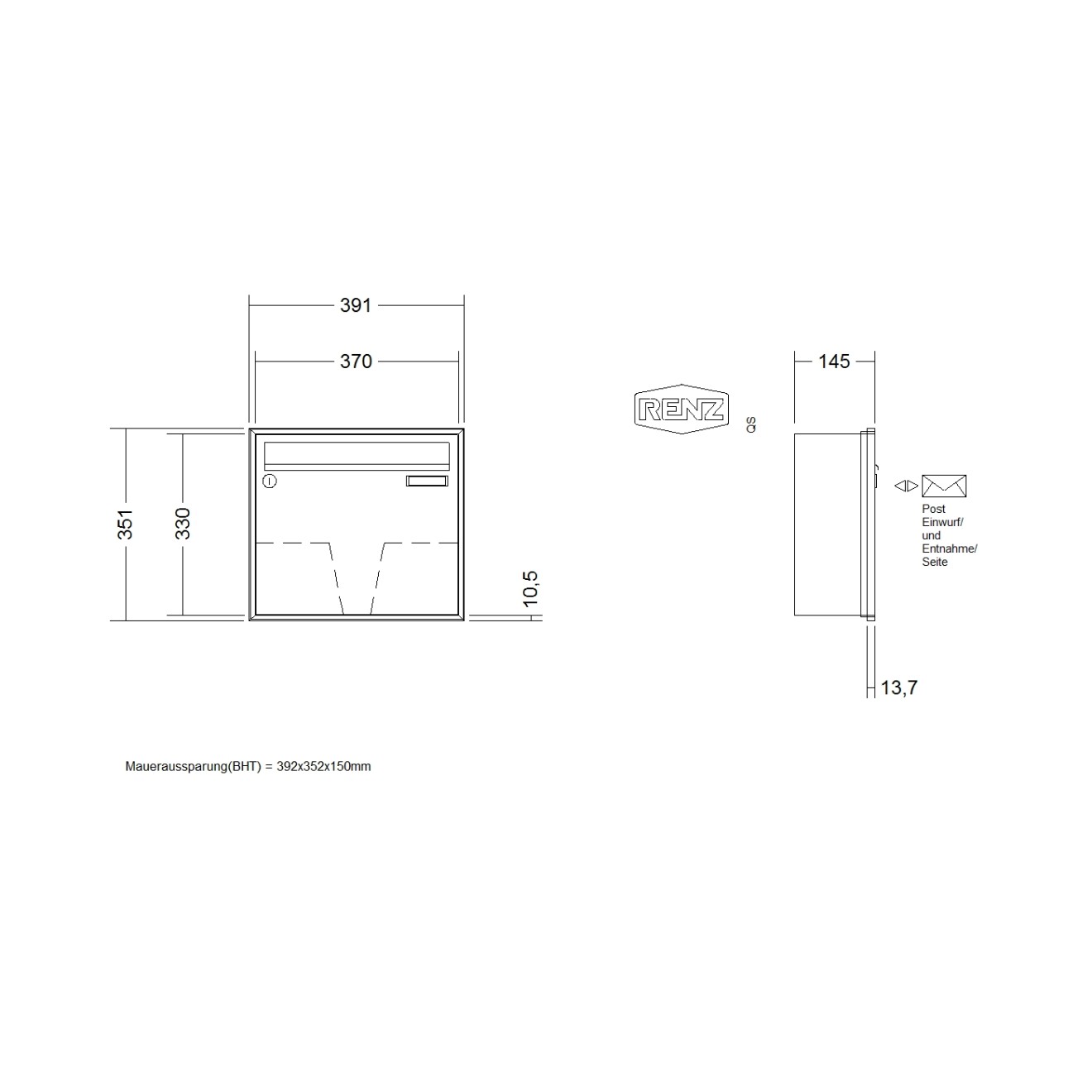 Briefkastenanlage Unterputz Renz Schattenfuge 1-6 fach