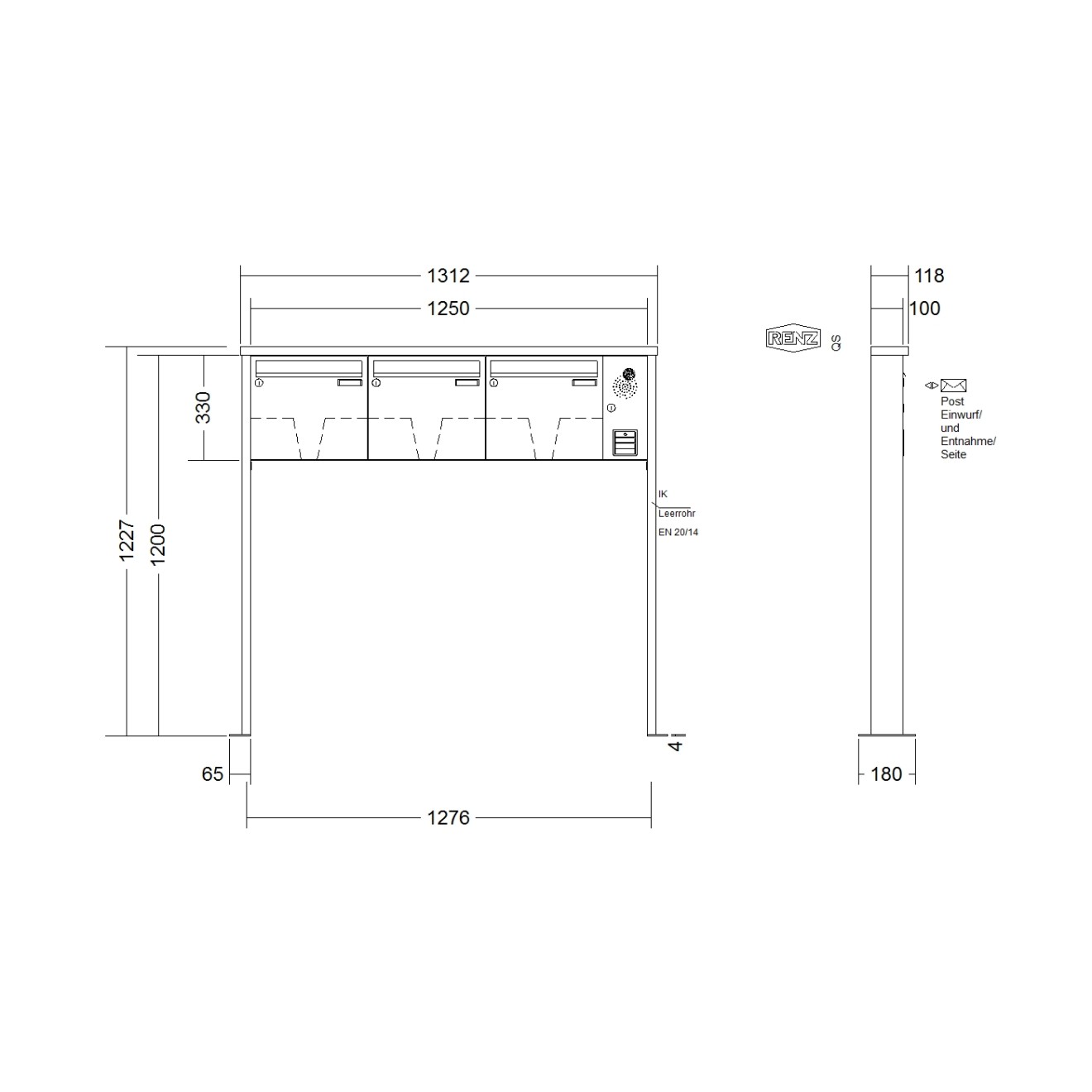 Briefkastenanlage freistehend Renz Tetro 1-6 fach