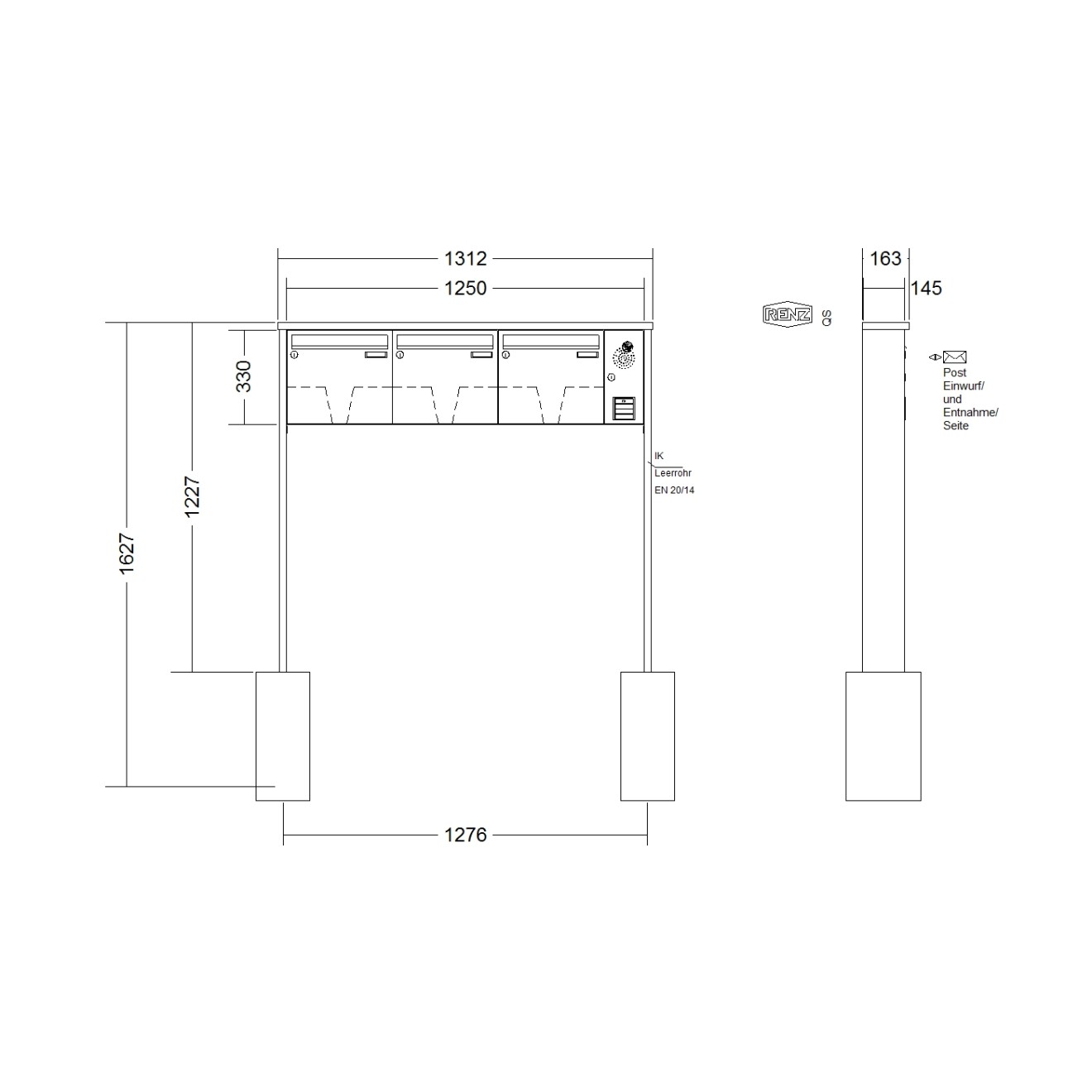 Briefkastenanlage freistehend Renz Tetro 1-6 fach