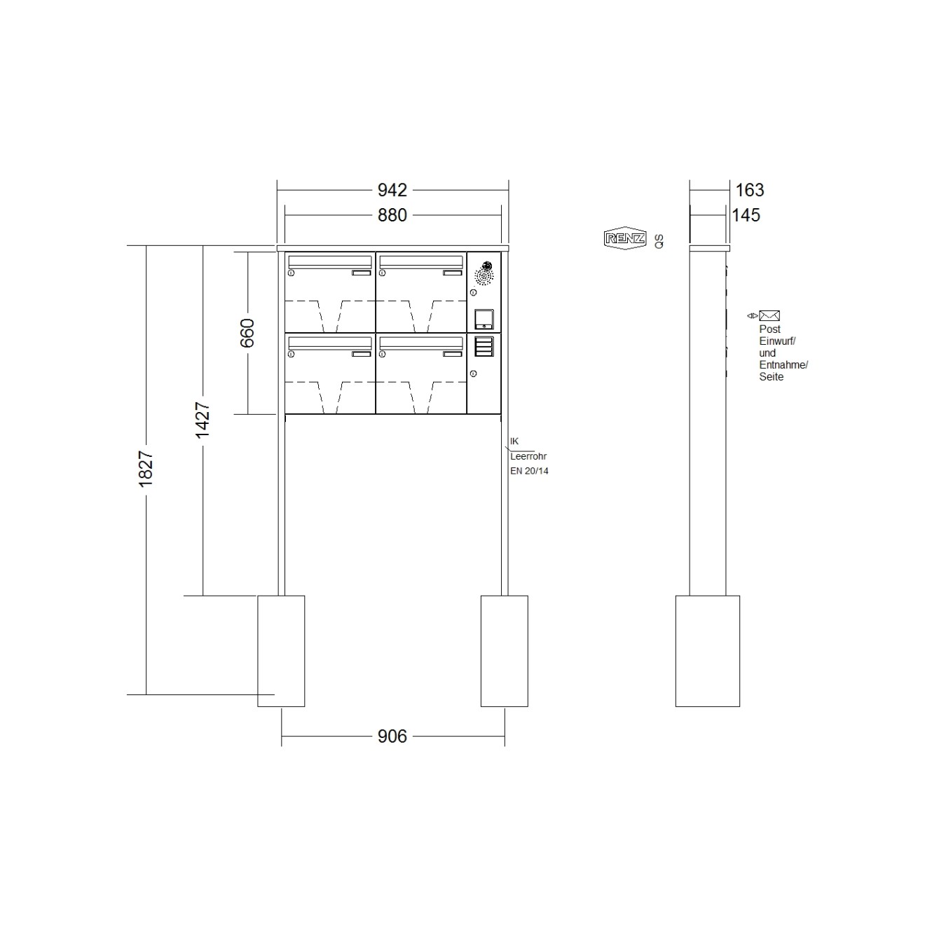 Briefkastenanlage freistehend Renz Tetro 1-6 fach