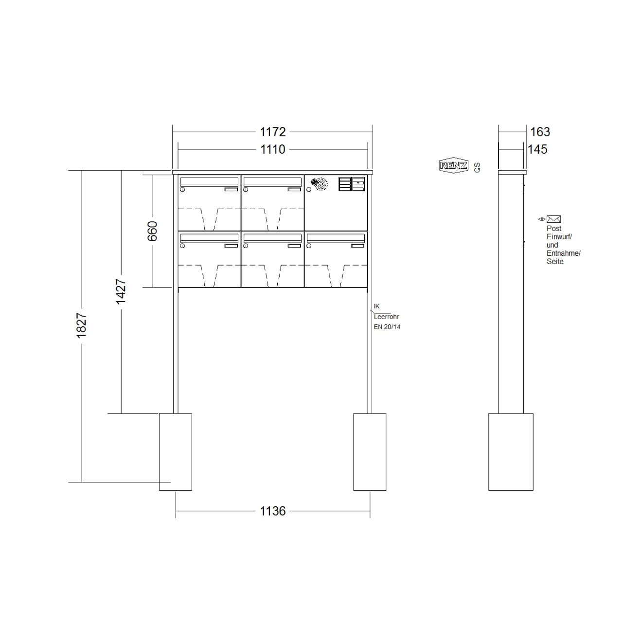 Briefkastenanlage freistehend Renz Tetro 1-6 fach