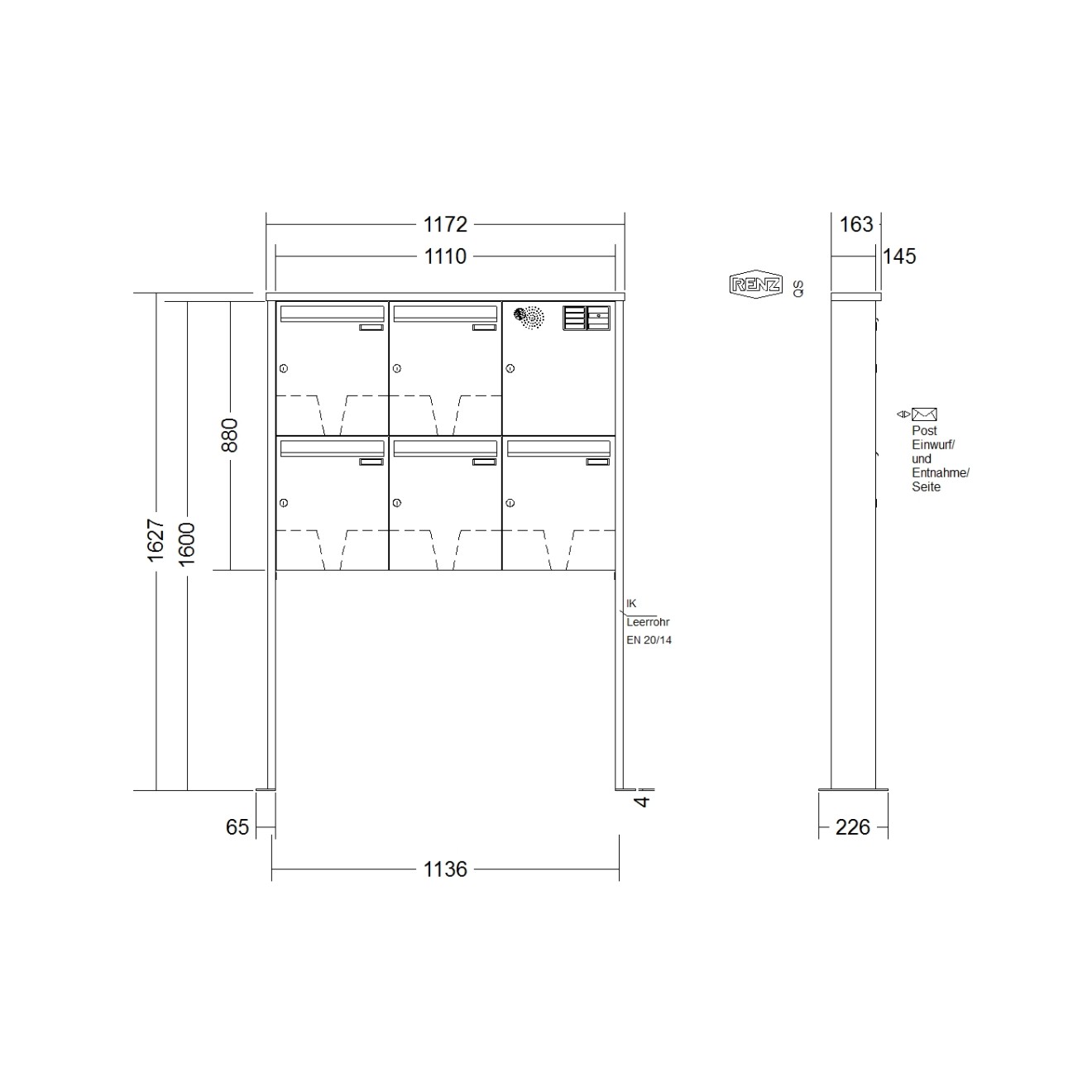 Briefkastenanlage freistehend Renz Tetro 1-6 fach