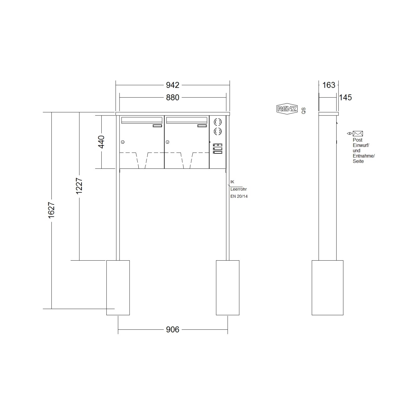 Briefkastenanlage freistehend Renz Tetro 1-6 fach