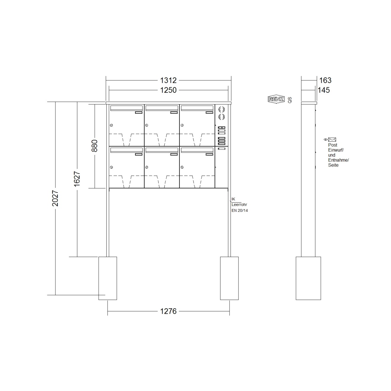 Briefkastenanlage freistehend Renz Tetro 1-6 fach