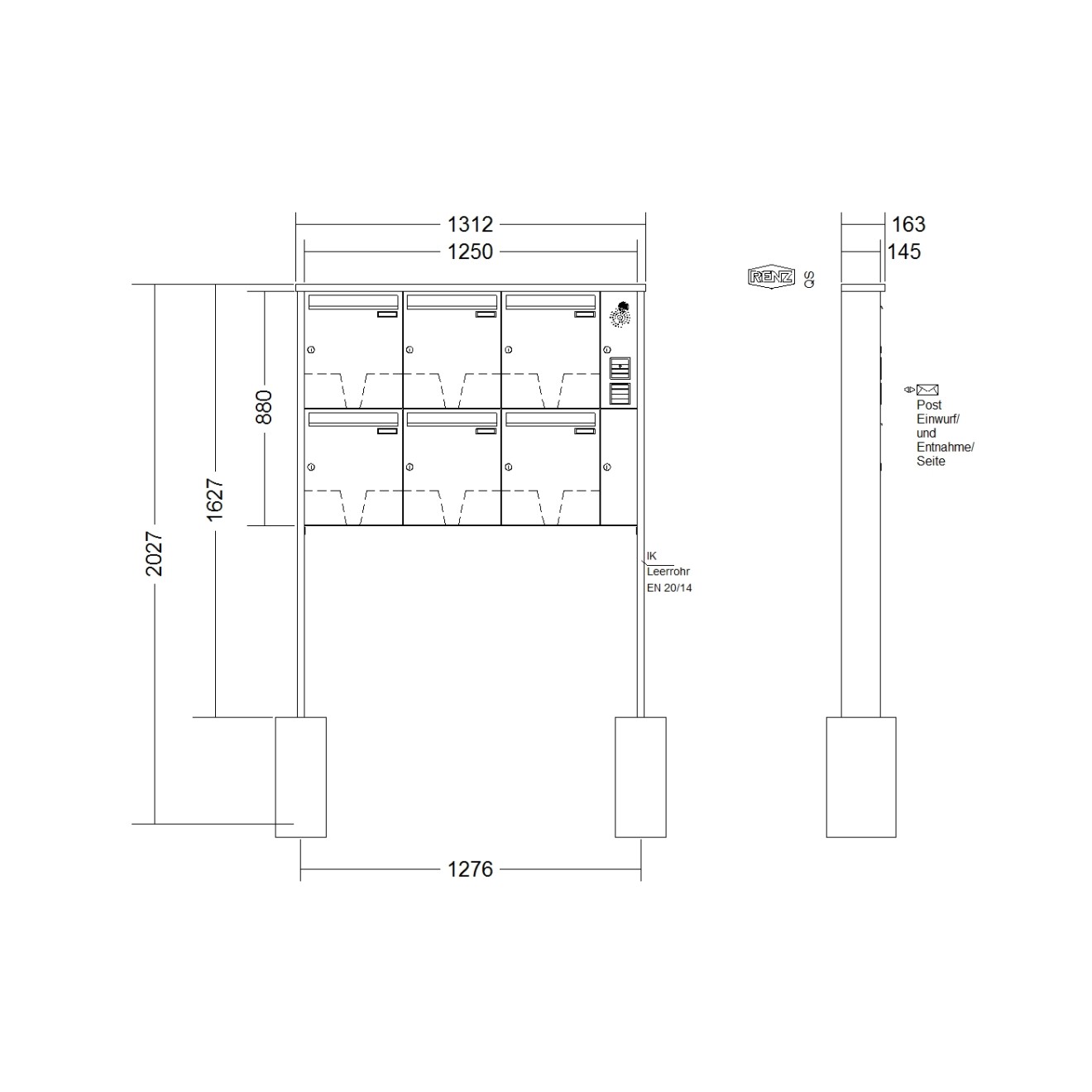 Briefkastenanlage freistehend Renz Tetro 1-6 fach