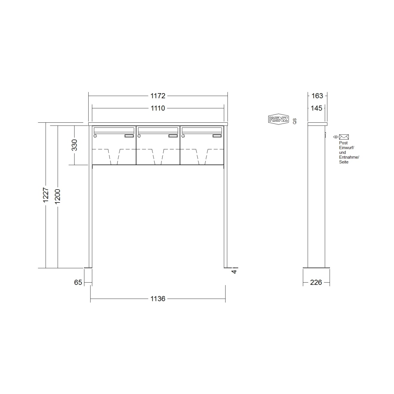 Briefkastenanlage freistehend Renz Tetro 1-6 fach