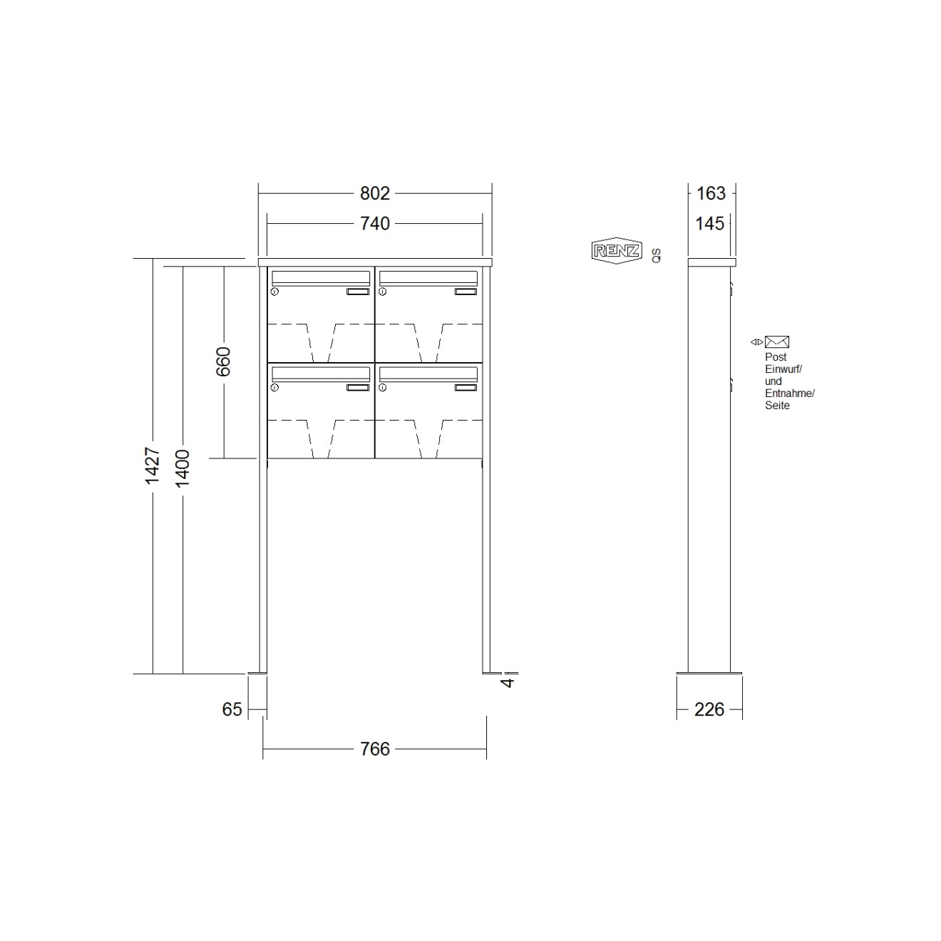 Briefkastenanlage freistehend Renz Tetro 1-6 fach