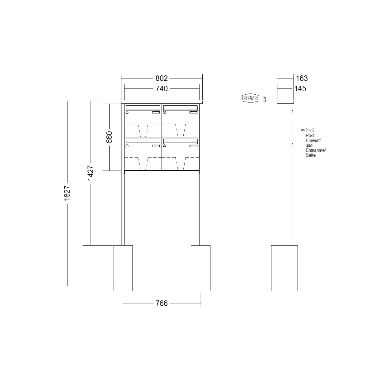 Briefkastenanlage freistehend Renz Tetro 1-6 fach