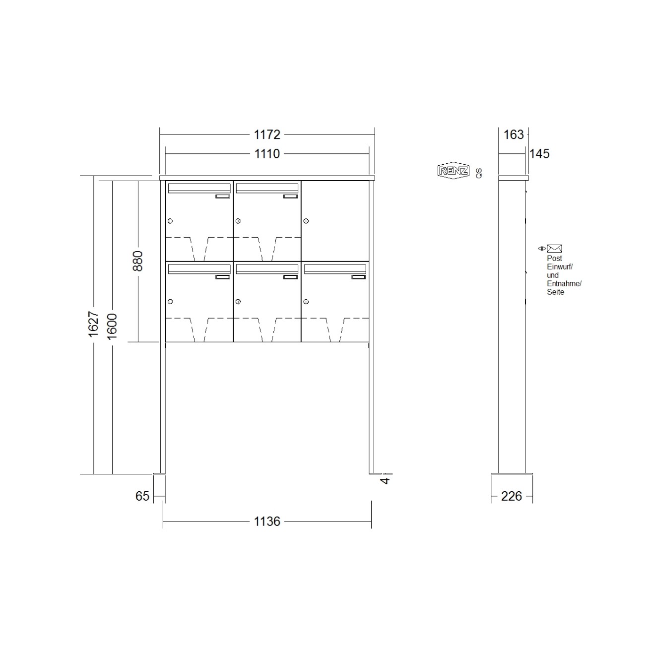 Briefkastenanlage freistehend Renz Tetro 1-6 fach