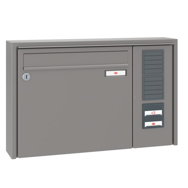 Briefkastenanlage Aufputz Renz Quadra 1-6 fach, Sprech - Klingel: mit Sprech Klingel, Kastengröße: 370 x 330 x 100mm ( 12 Liter ), Teilnehmer: 1 Teilnehmer, Anlagenfarbe: Standard Farben