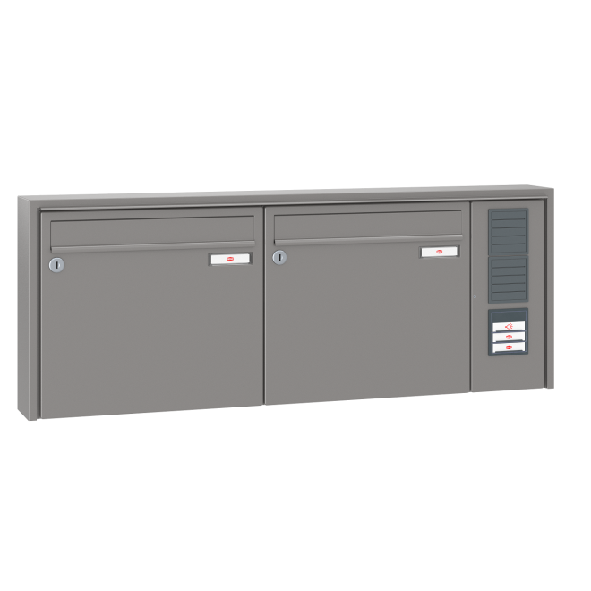 Briefkastenanlage Aufputz Renz Quadra 1-6 fach, Sprech - Klingel: mit Sprech Klingel, Kastengröße: 370 x 330 x 100mm ( 12 Liter ), Teilnehmer: 2 Teilnehmer, Anlagenfarbe: Standard Farben